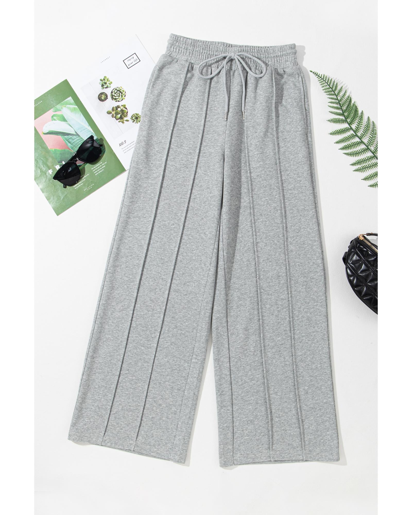 Gray Seamed Drawstring High Waist Wide Leg Sweatpants - 2XL 8