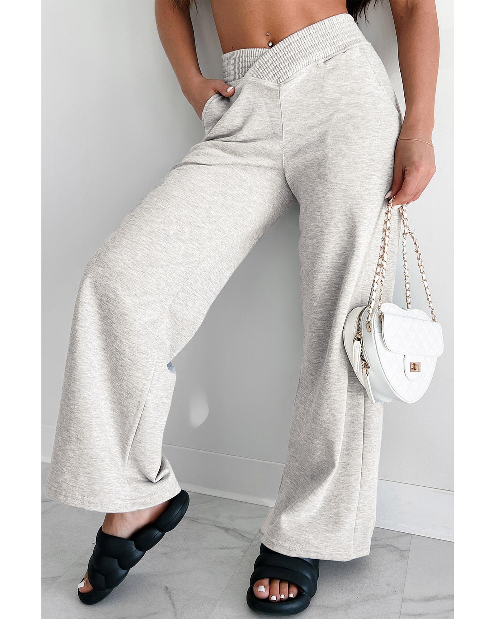 Light Grey Cross-Waist Wide Leg Lounge Pants - XL