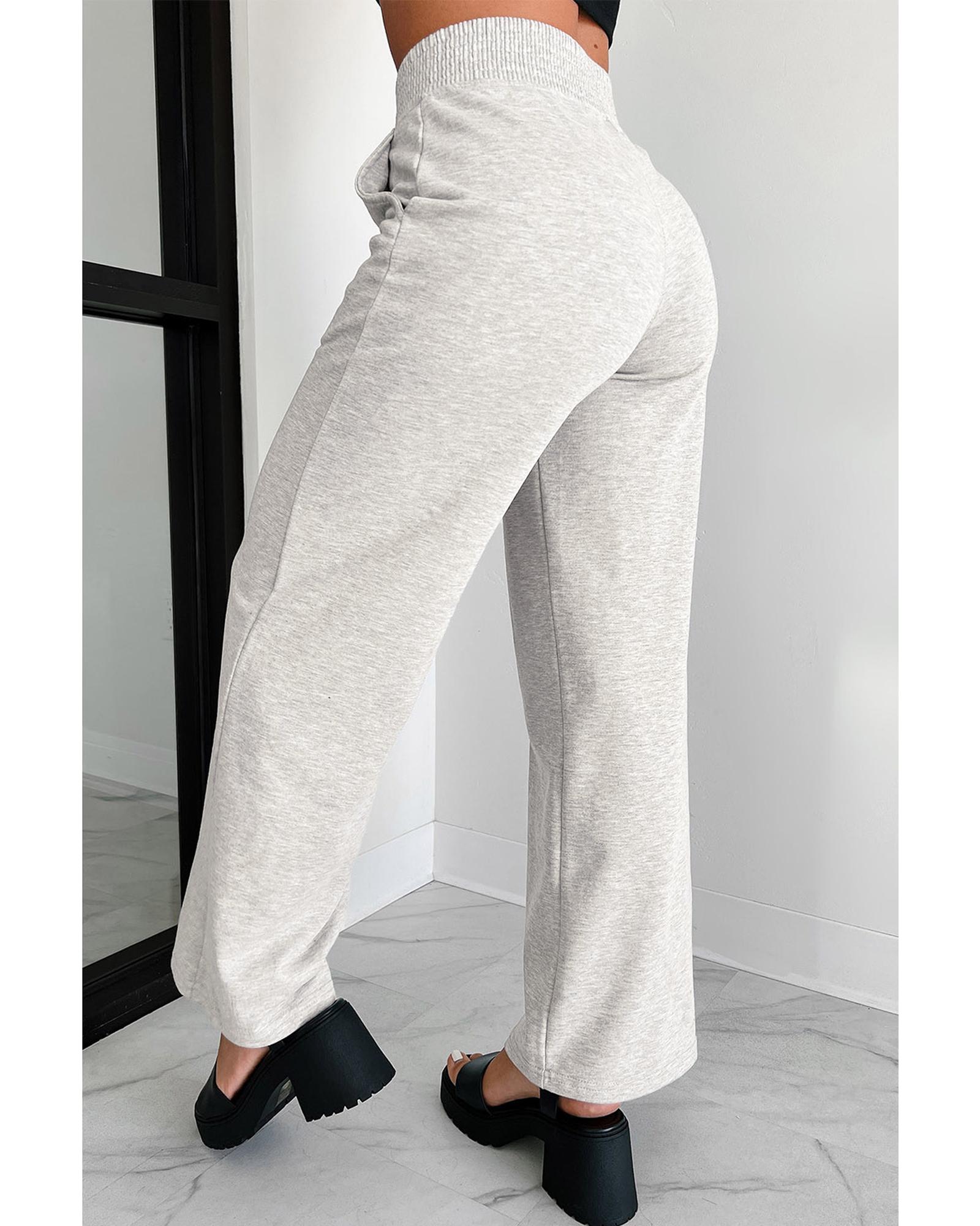 Light Grey Cross-Waist Wide Leg Lounge Pants - XL 7