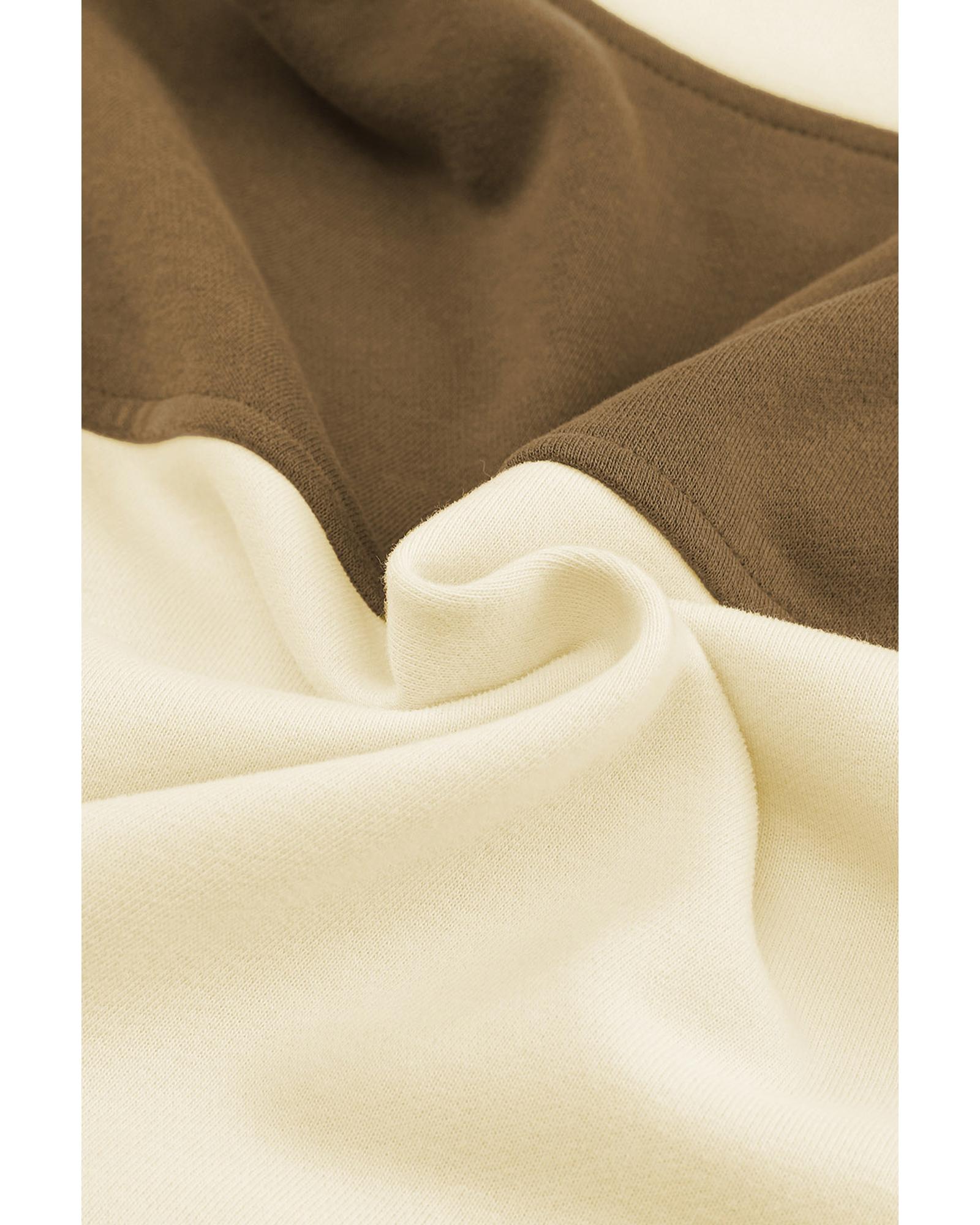Beige Color Block Drawstring Cropped Athleisure Jacket - 2XL