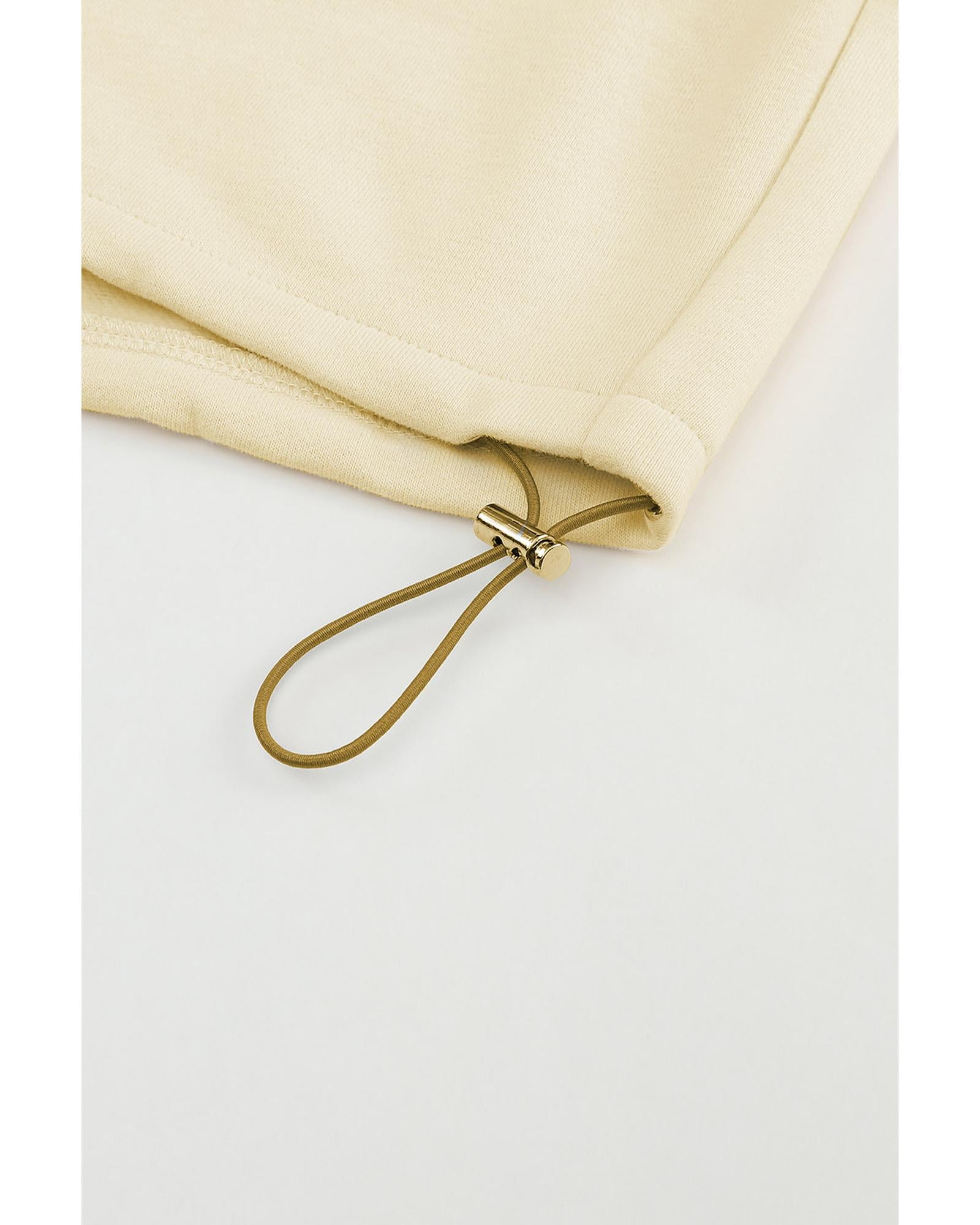Beige Color Block Drawstring Cropped Athleisure Jacket - L