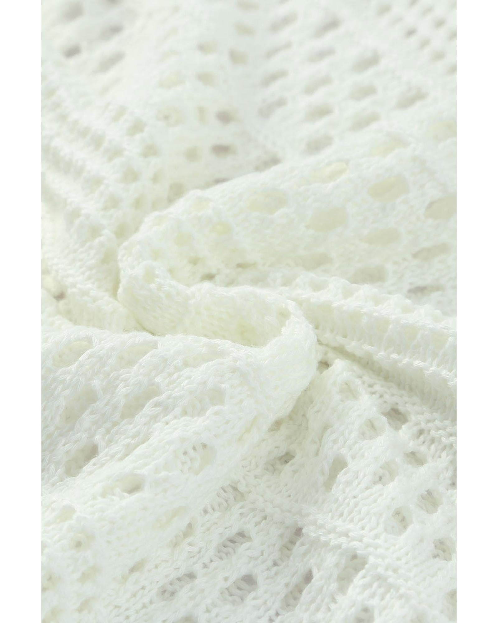 White Hollow Out Crochet V Neck Pullover Sweater - L 5