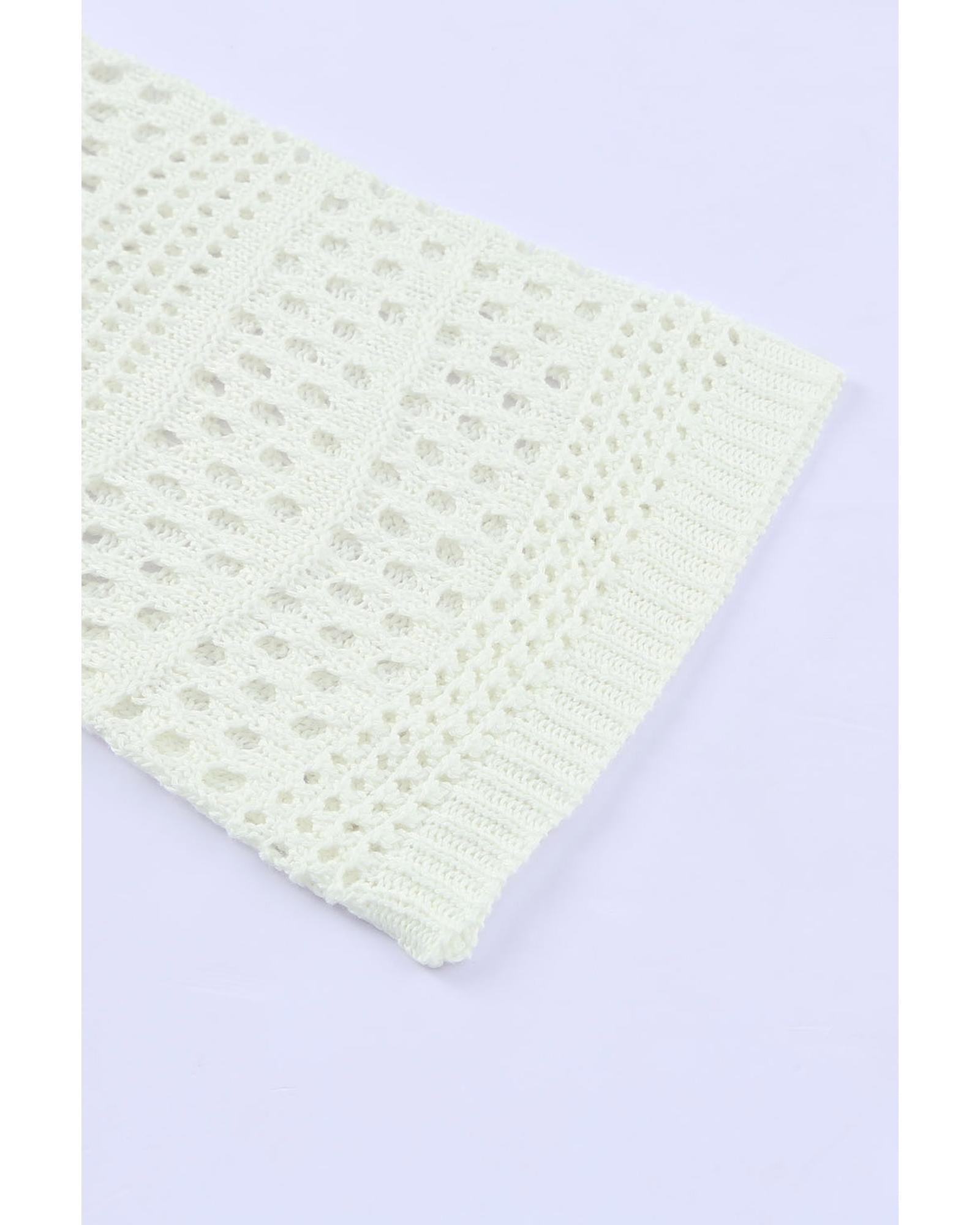 White Hollow Out Crochet V Neck Pullover Sweater - XL 3