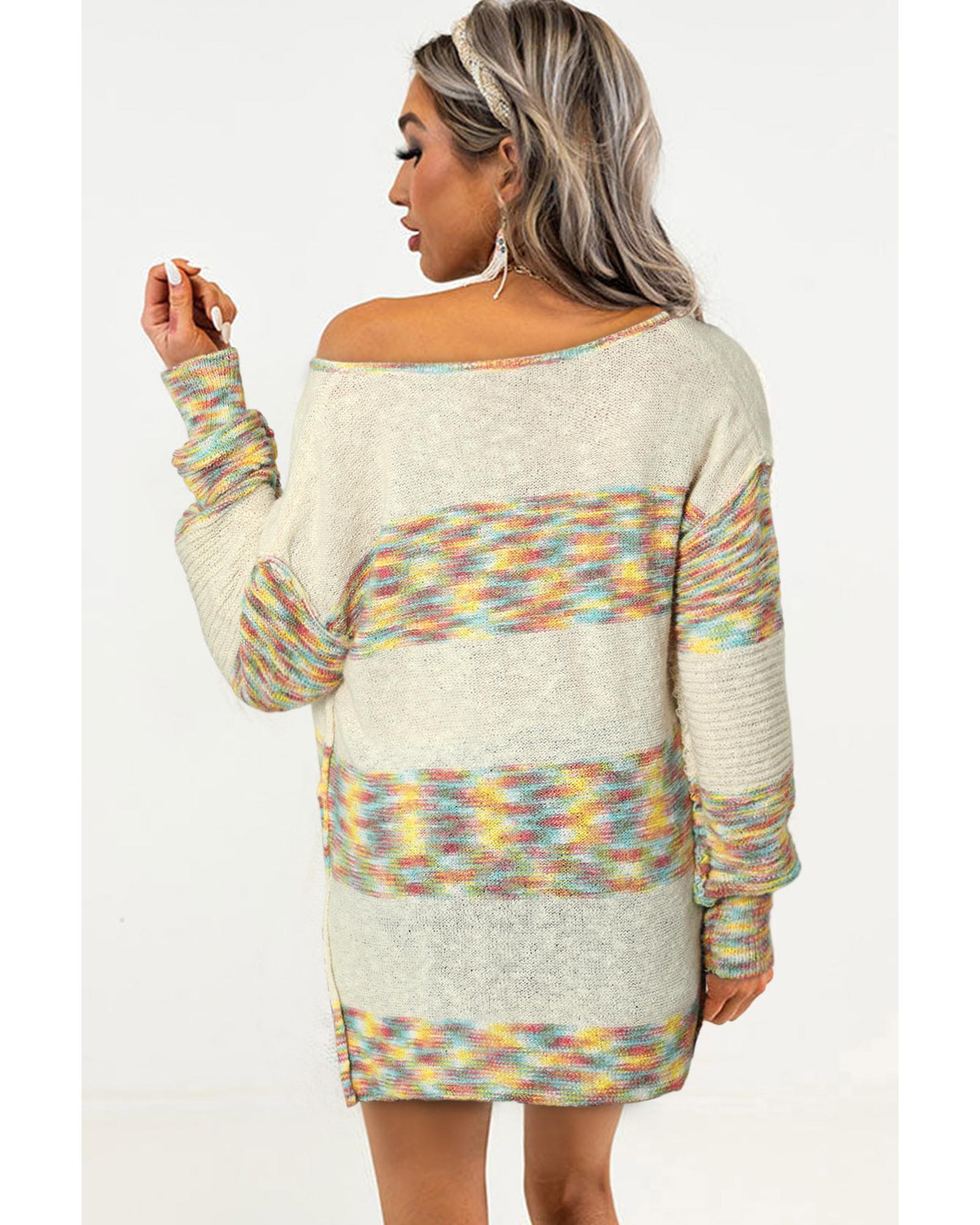 Multicolor Space Dye Henley Knit Sweater - L 6