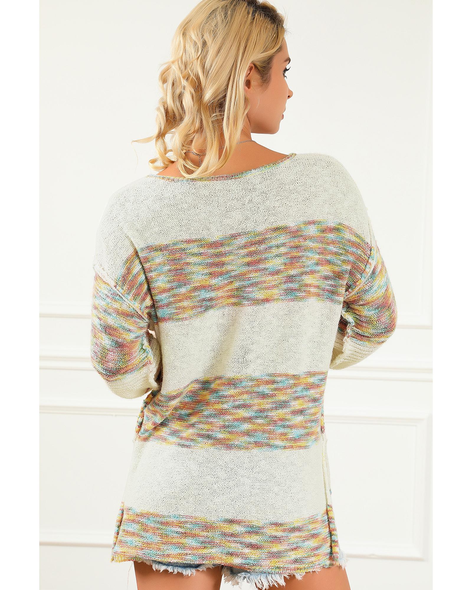 Multicolor Space Dye Henley Knit Sweater - XL