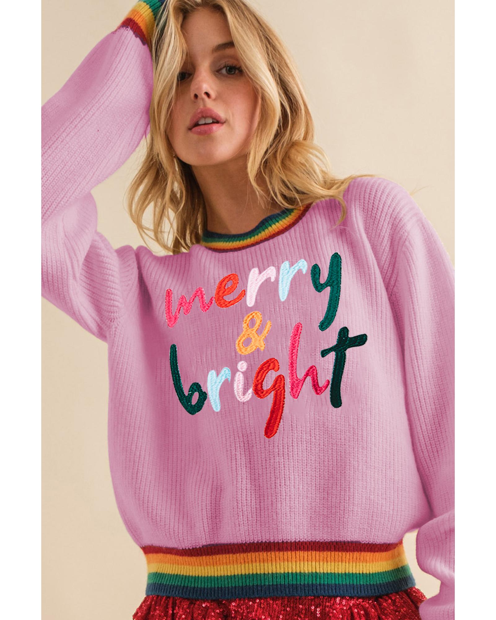Bonbon Merry & Bright Colorful Stripes Trim Sweater - M 3