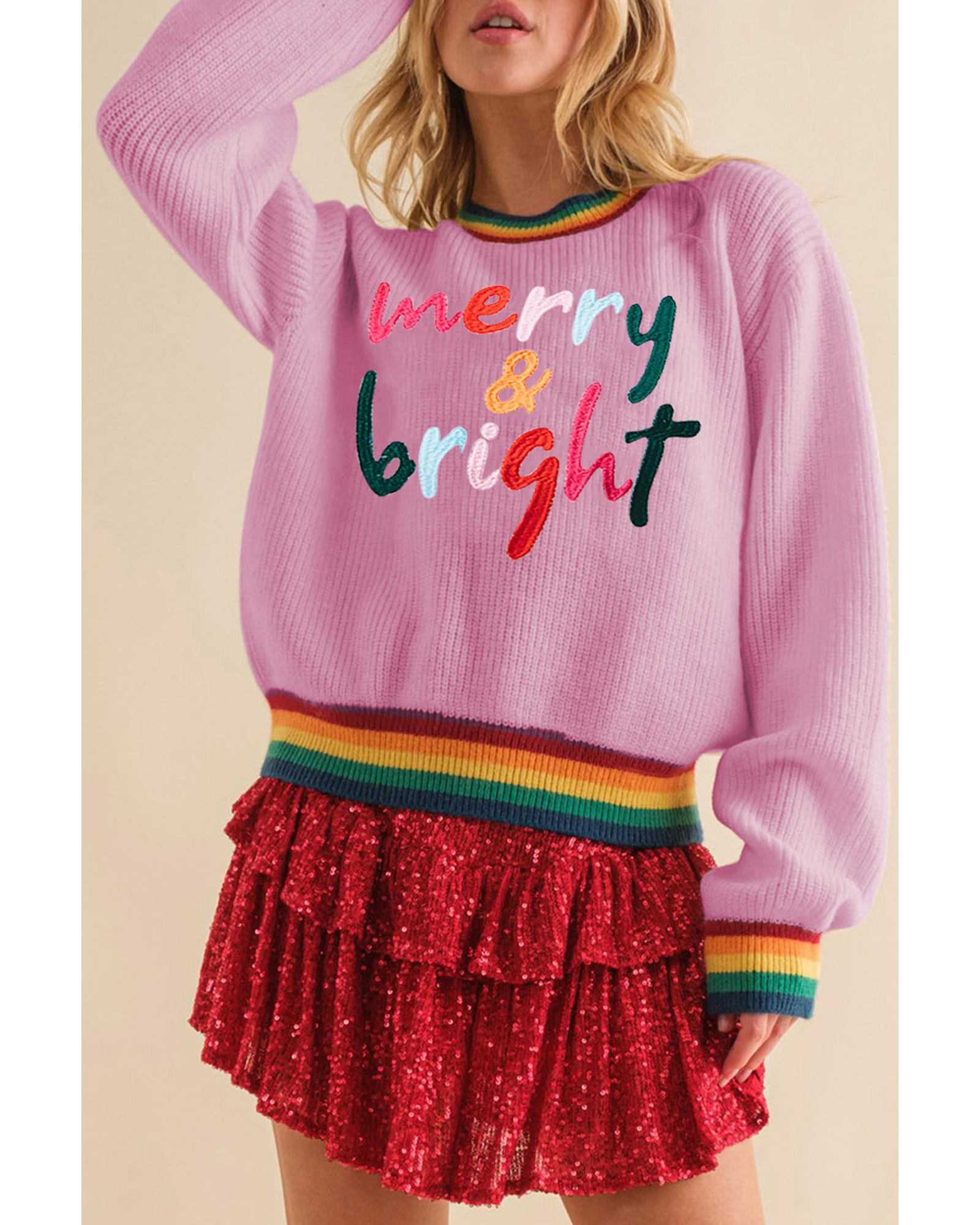 Bonbon Merry & Bright Colorful Stripes Trim Sweater - M 5