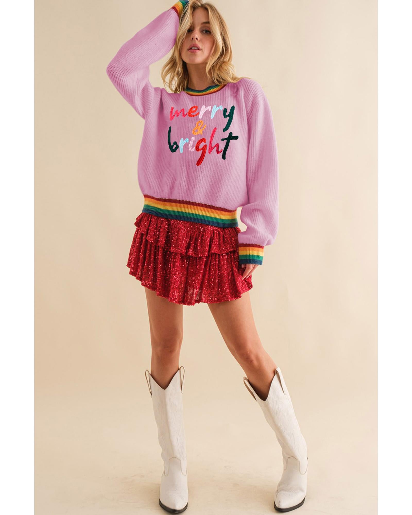Bonbon Merry & Bright Colorful Stripes Trim Sweater - XL 4