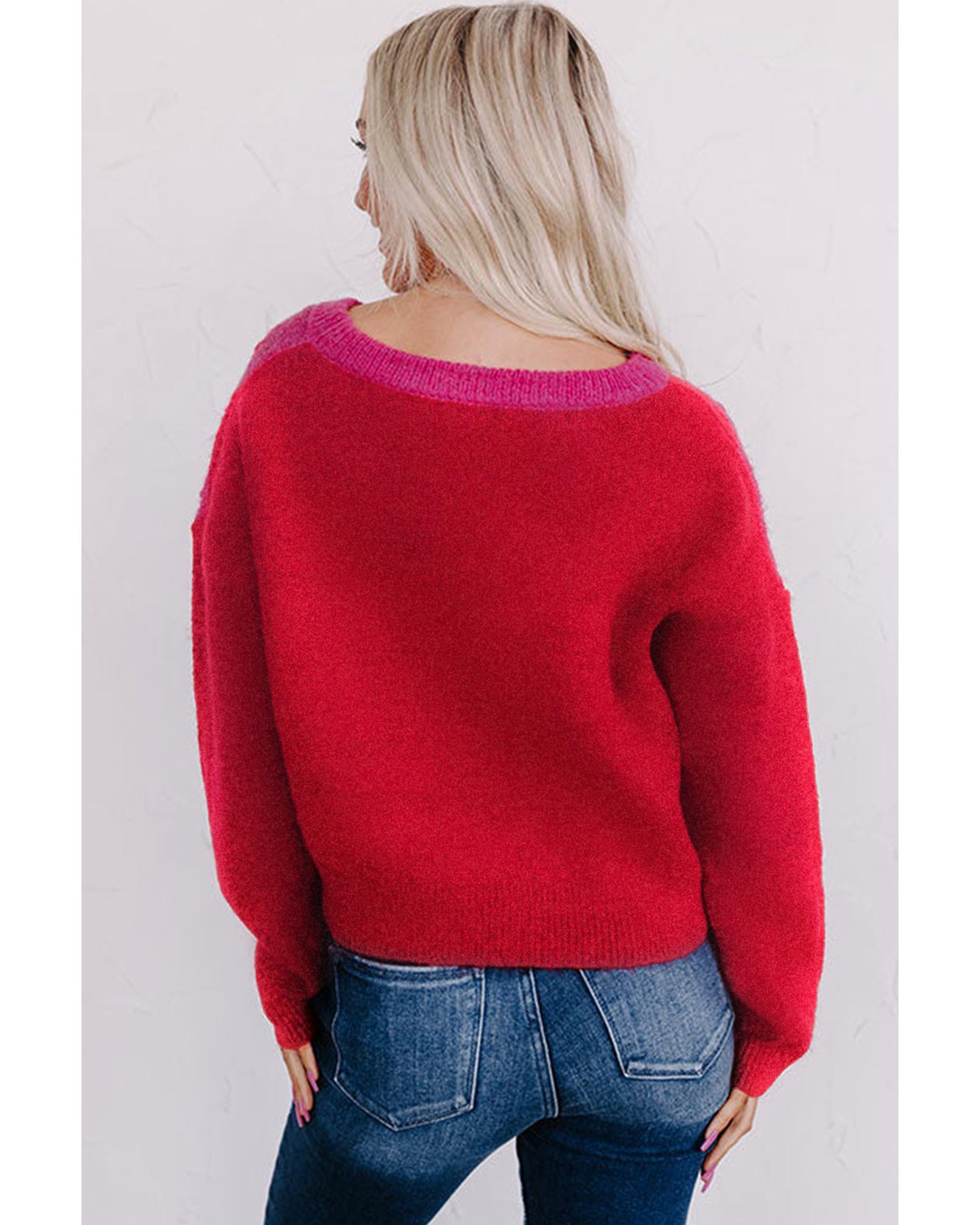 Multicolor Checkered Pattern Heart Detail Textured Sweater - M 3