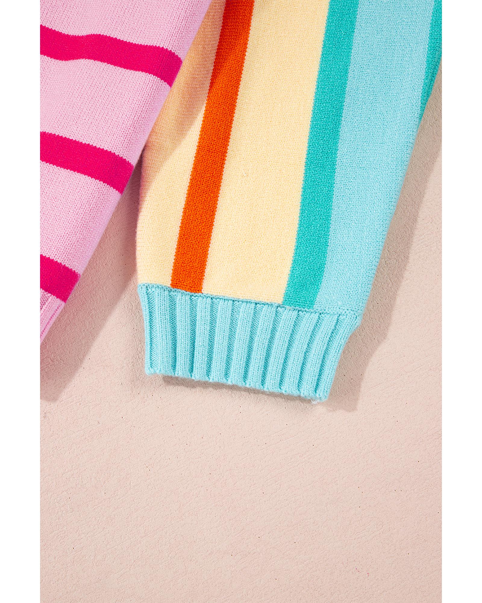 Yellow Stripe Gradient Striped Ribbed Edge Loose Sweater - M 5