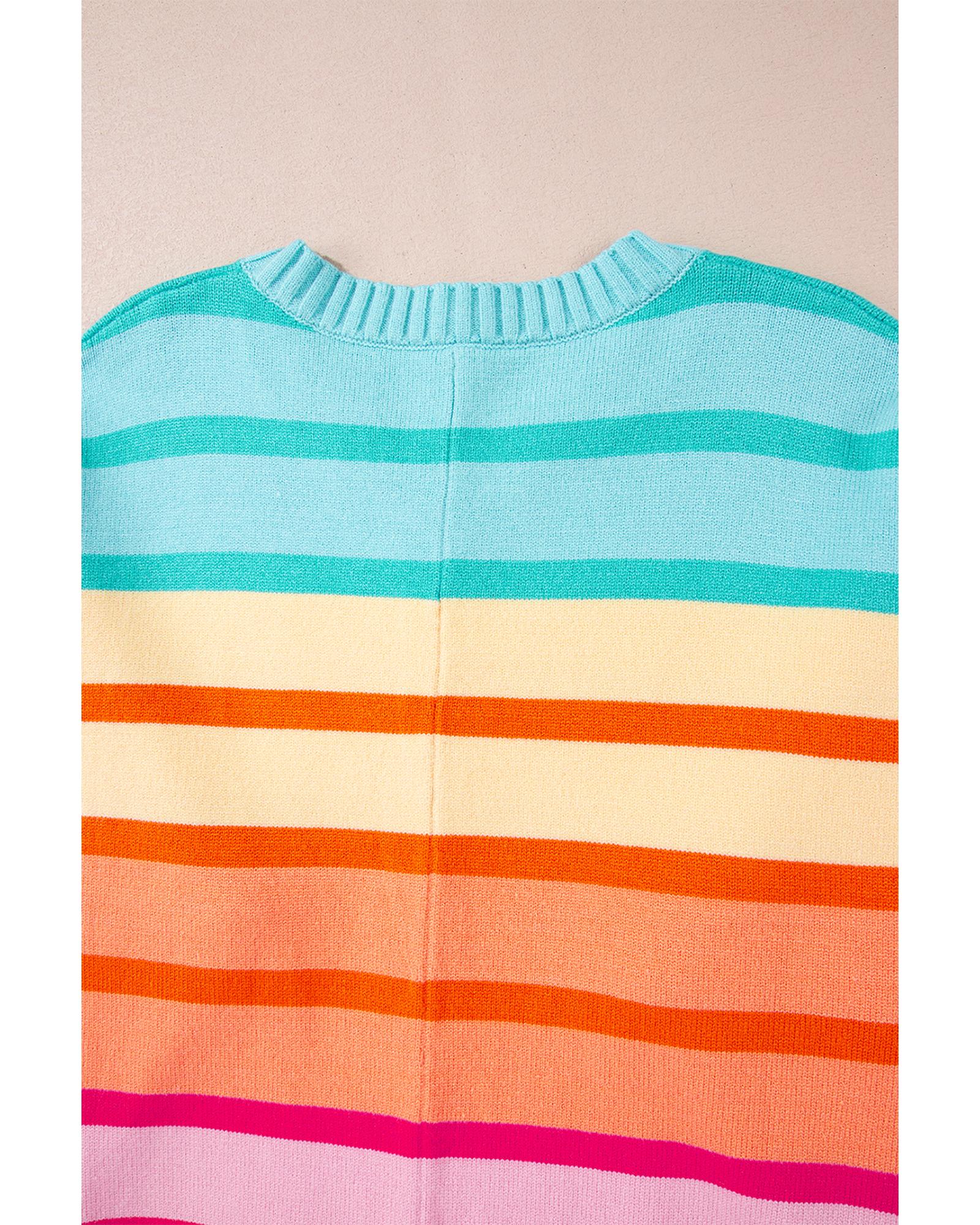 Yellow Stripe Gradient Striped Ribbed Edge Loose Sweater - XL