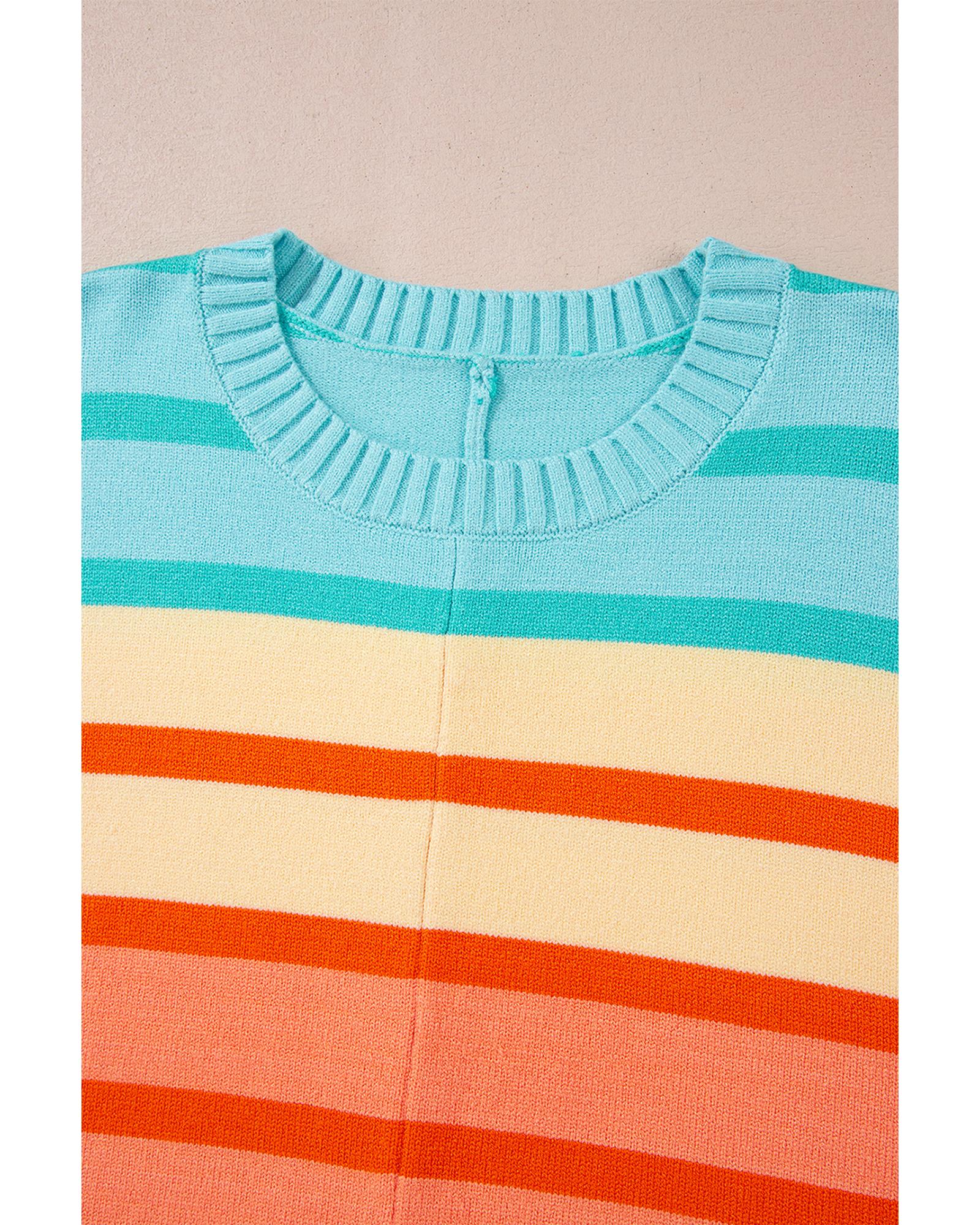 Yellow Stripe Gradient Striped Ribbed Edge Loose Sweater - XL 3
