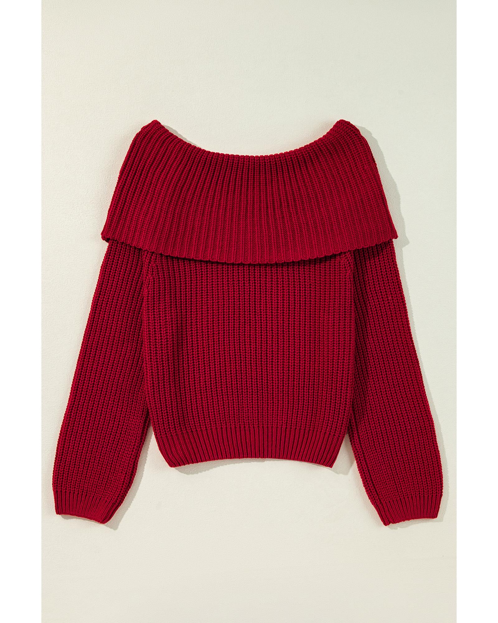 Racing Red Off-the-shoulder Knit Sweater - M 8
