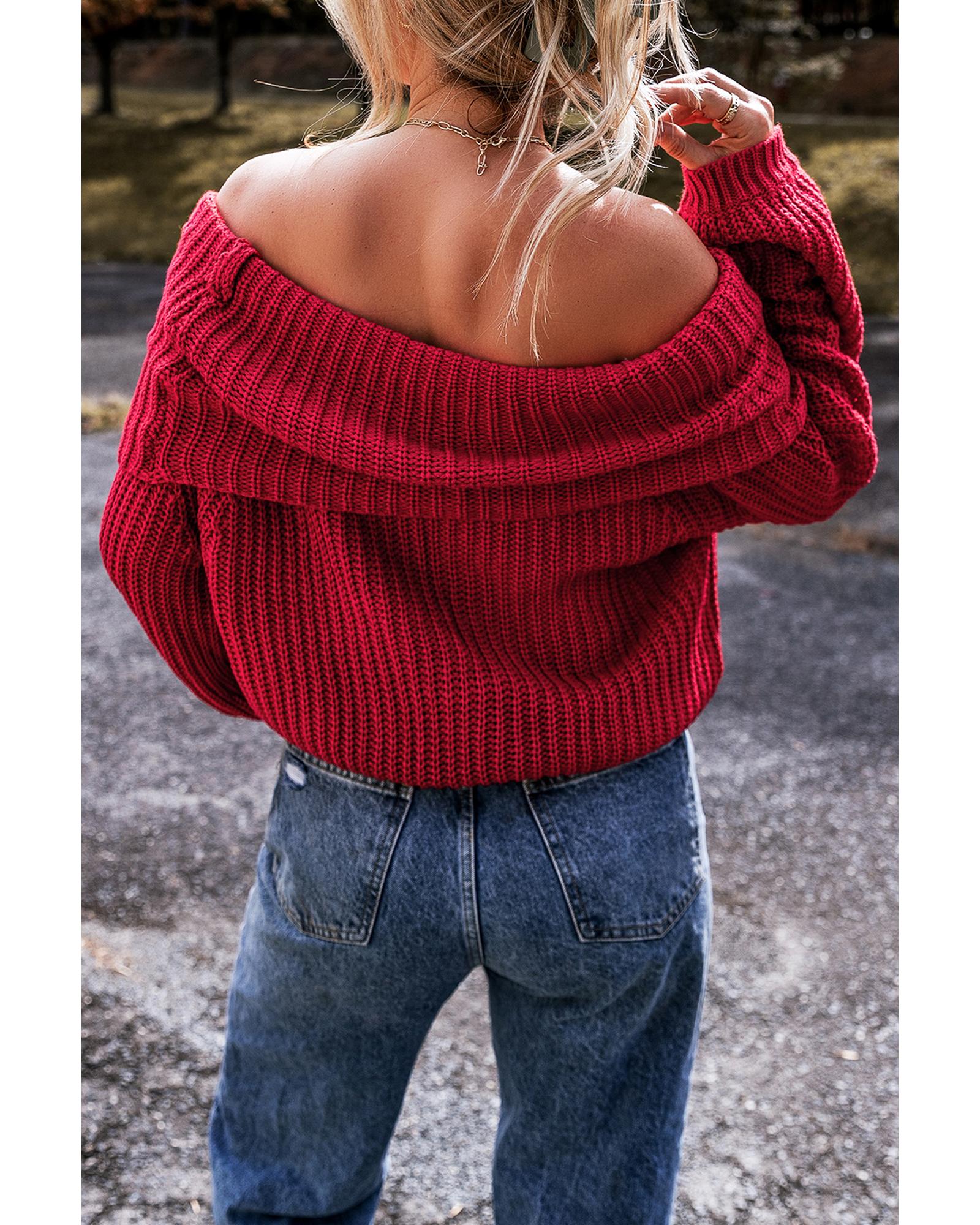 Racing Red Off-the-shoulder Knit Sweater - XL 7
