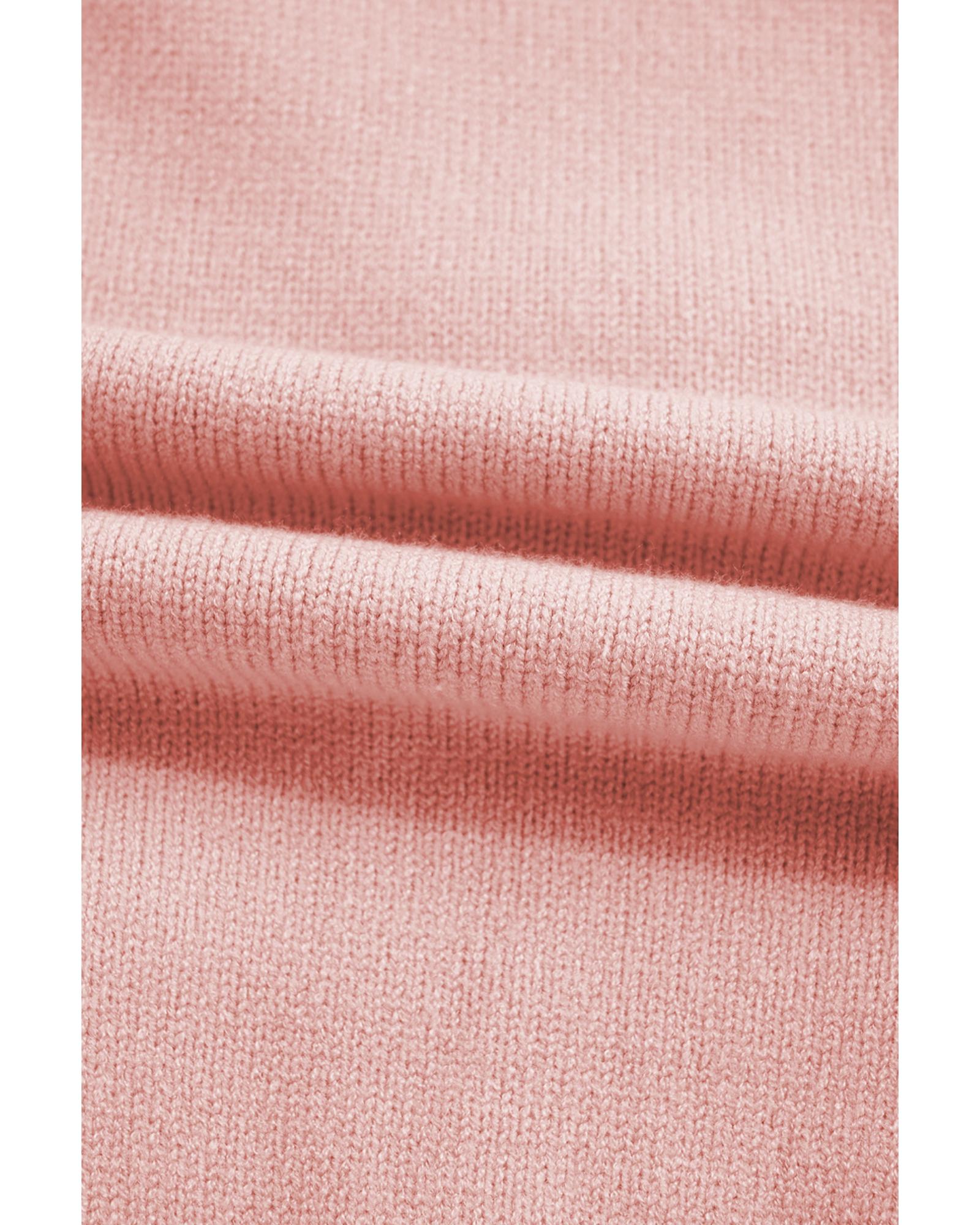 Light Pink Ruffled Bowknot Ribbed Trim Long Sleeve Sweater - M 3