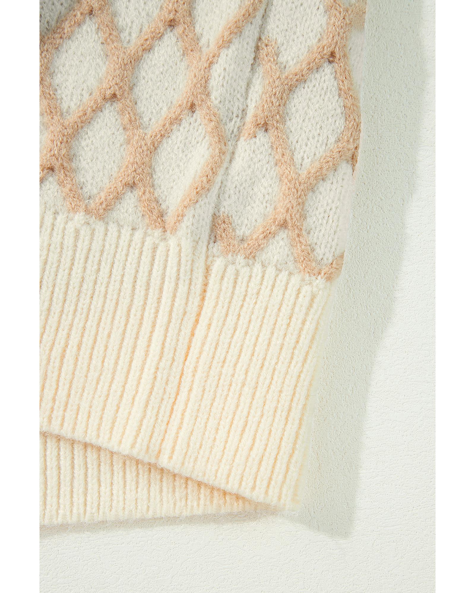 Oatmeal Diamond Knit Drop Shoulder Loose Sweater - L 3