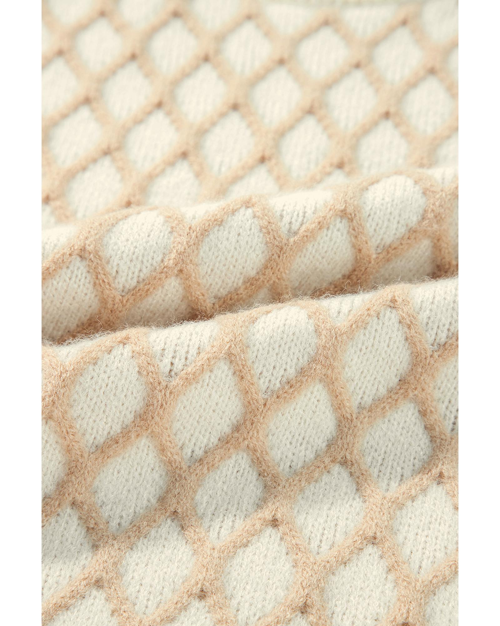 Oatmeal Diamond Knit Drop Shoulder Loose Sweater - L 4