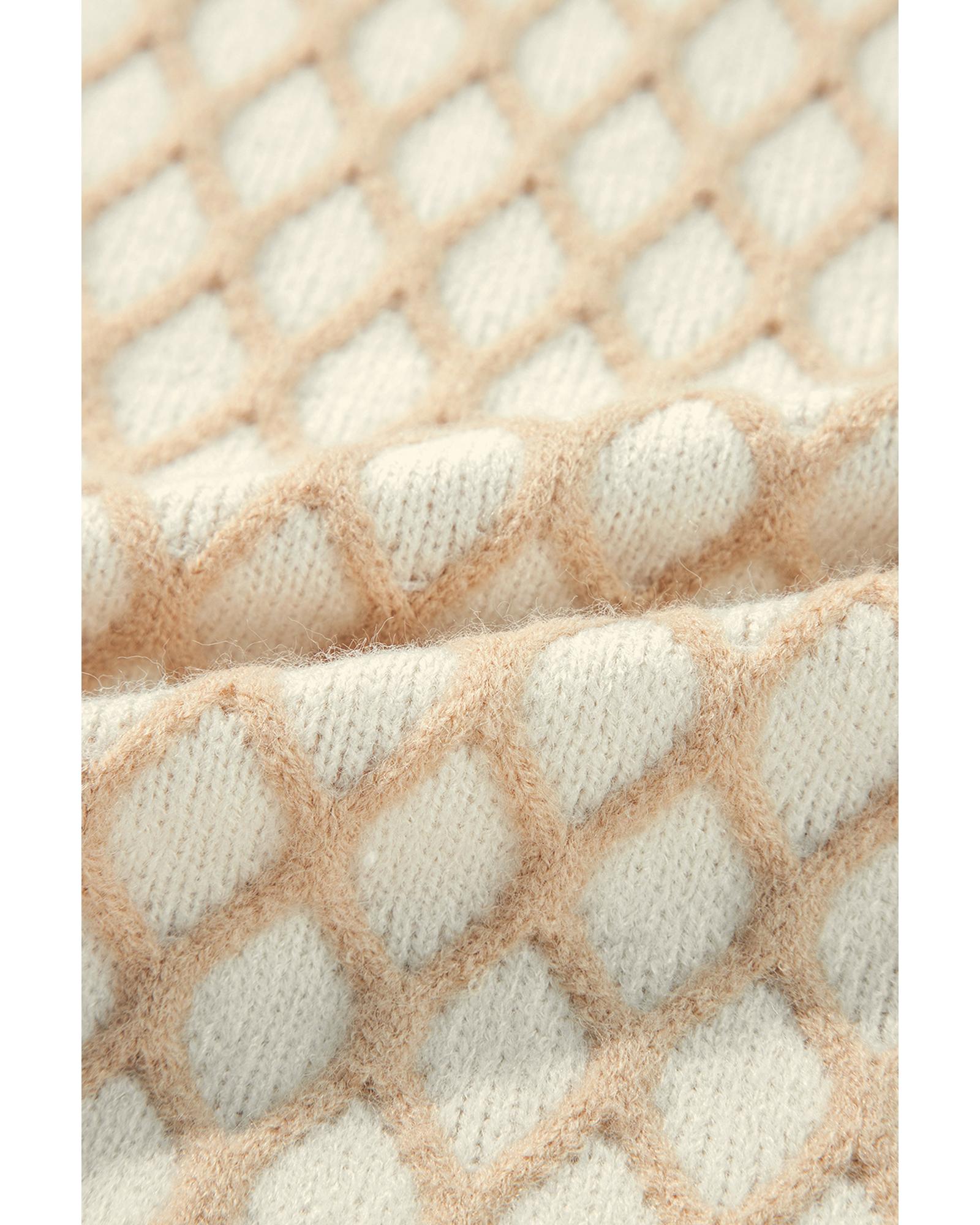 Oatmeal Diamond Knit Drop Shoulder Loose Sweater - L 5