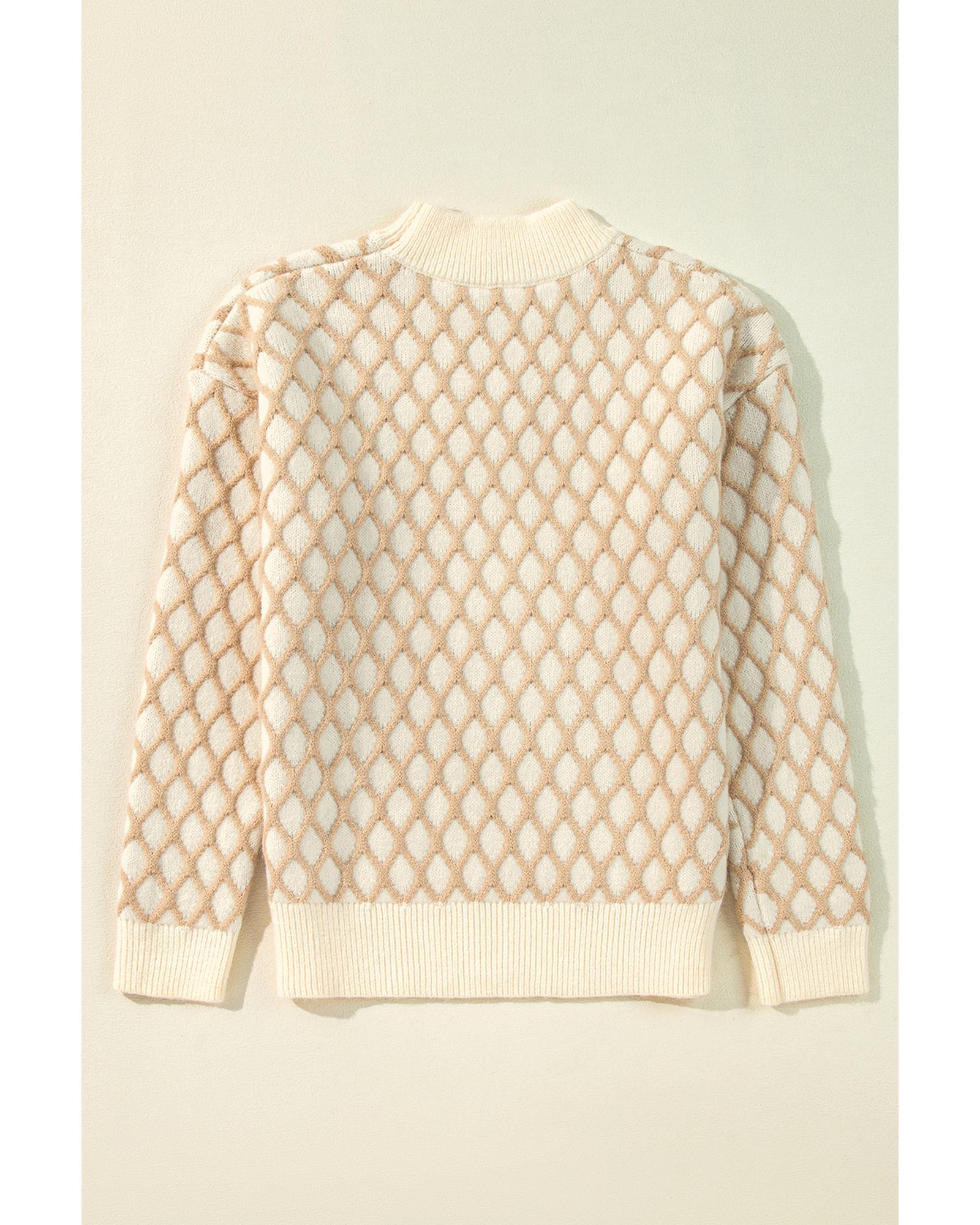 Oatmeal Diamond Knit Drop Shoulder Loose Sweater - XL