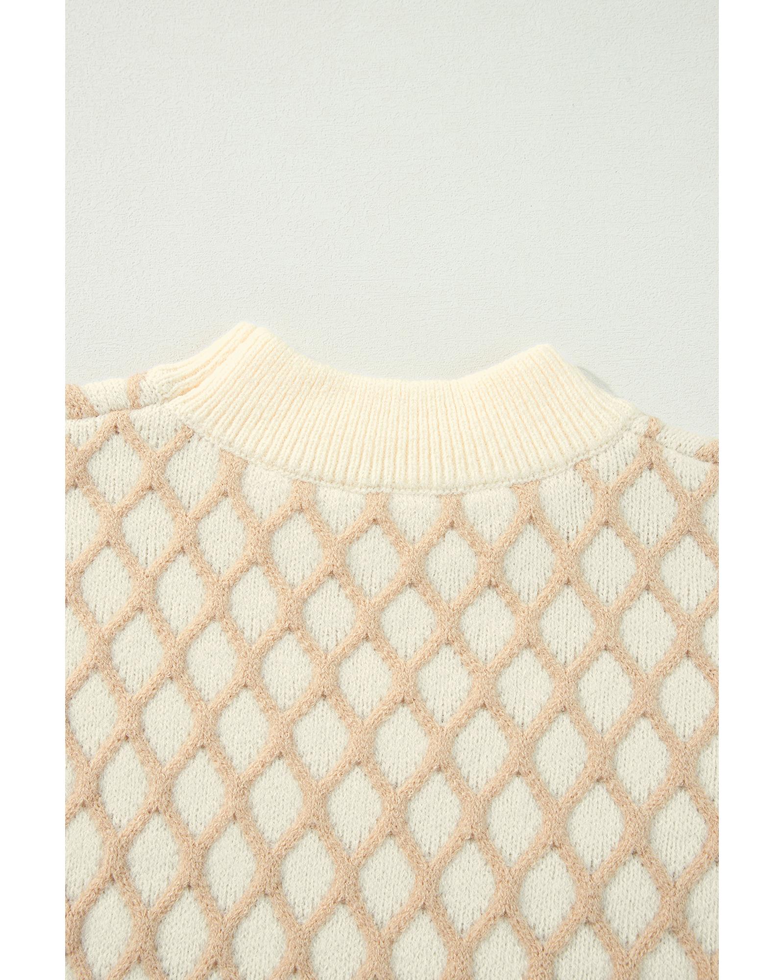 Oatmeal Diamond Knit Drop Shoulder Loose Sweater - XL 3