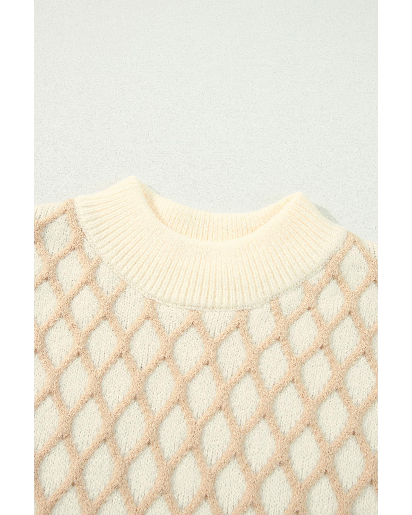 Oatmeal Diamond Knit Drop Shoulder Loose Sweater - XL 8
