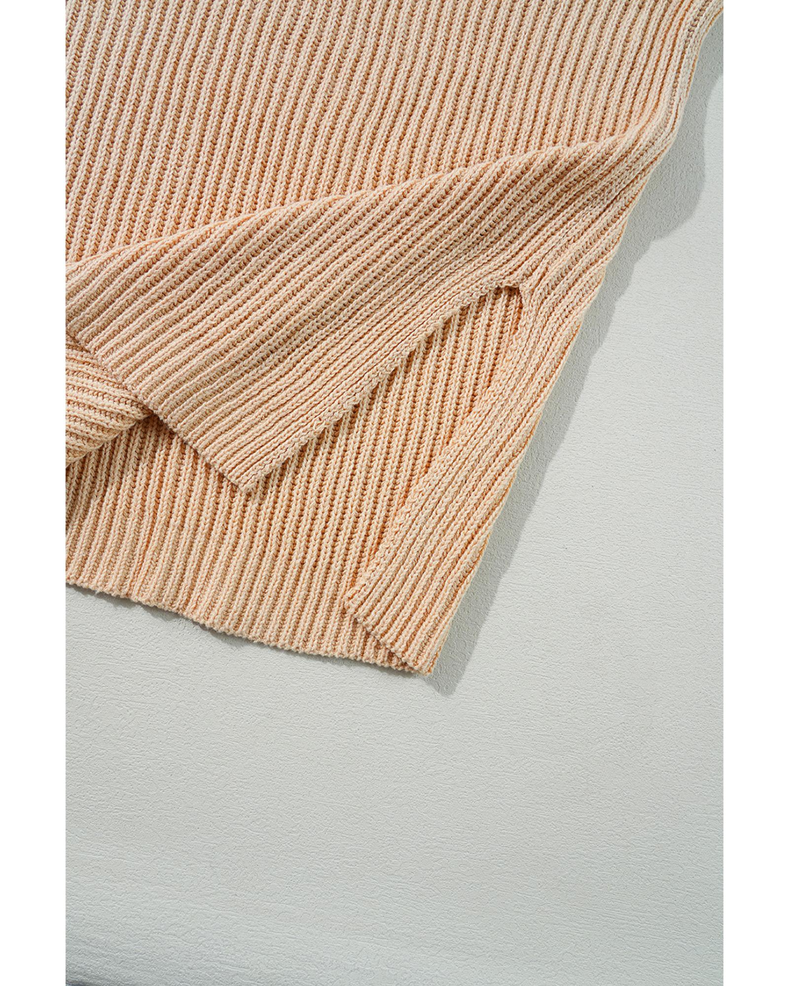 Apricot Cable Knit Drop Shoulder Side Slits Loose Sweater - L 3