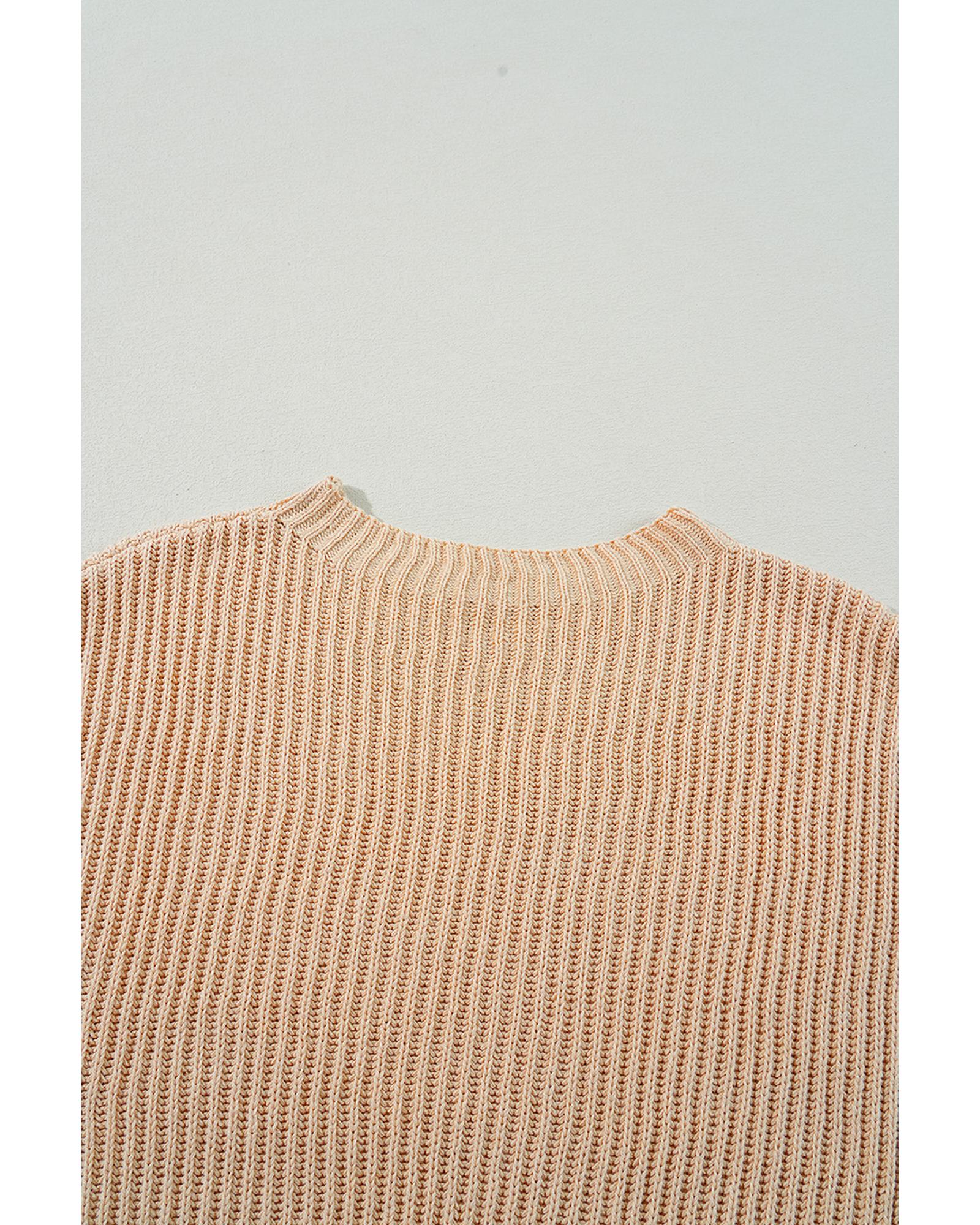 Apricot Cable Knit Drop Shoulder Side Slits Loose Sweater - L 8