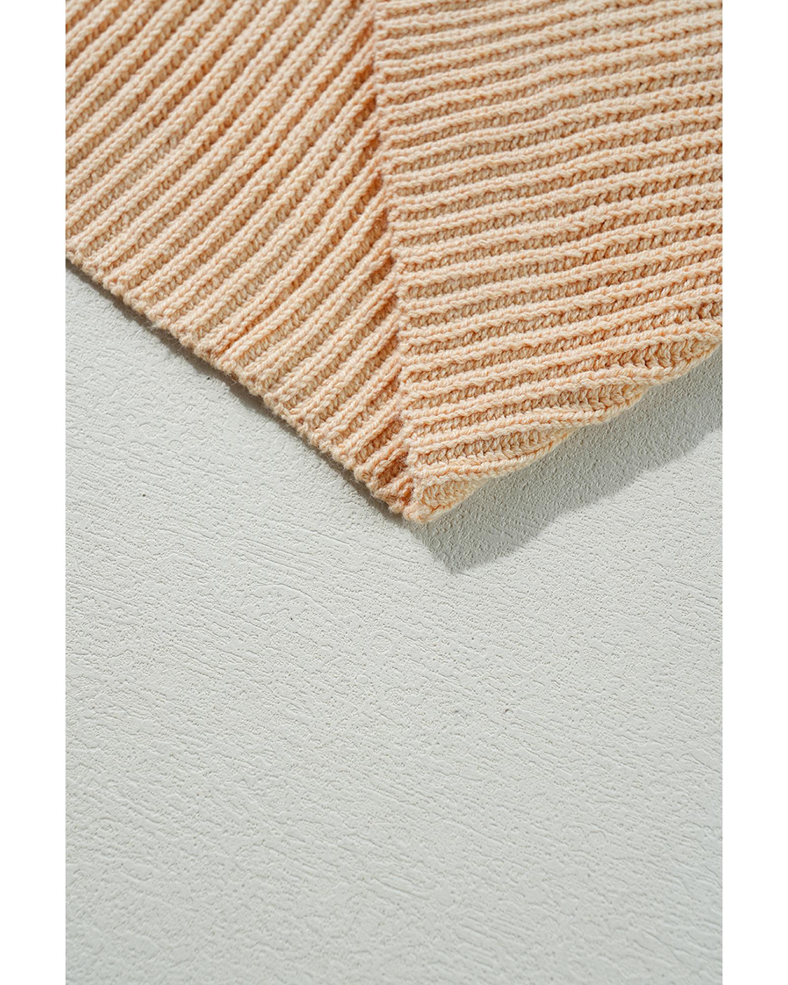 Apricot Cable Knit Drop Shoulder Side Slits Loose Sweater - XL 5