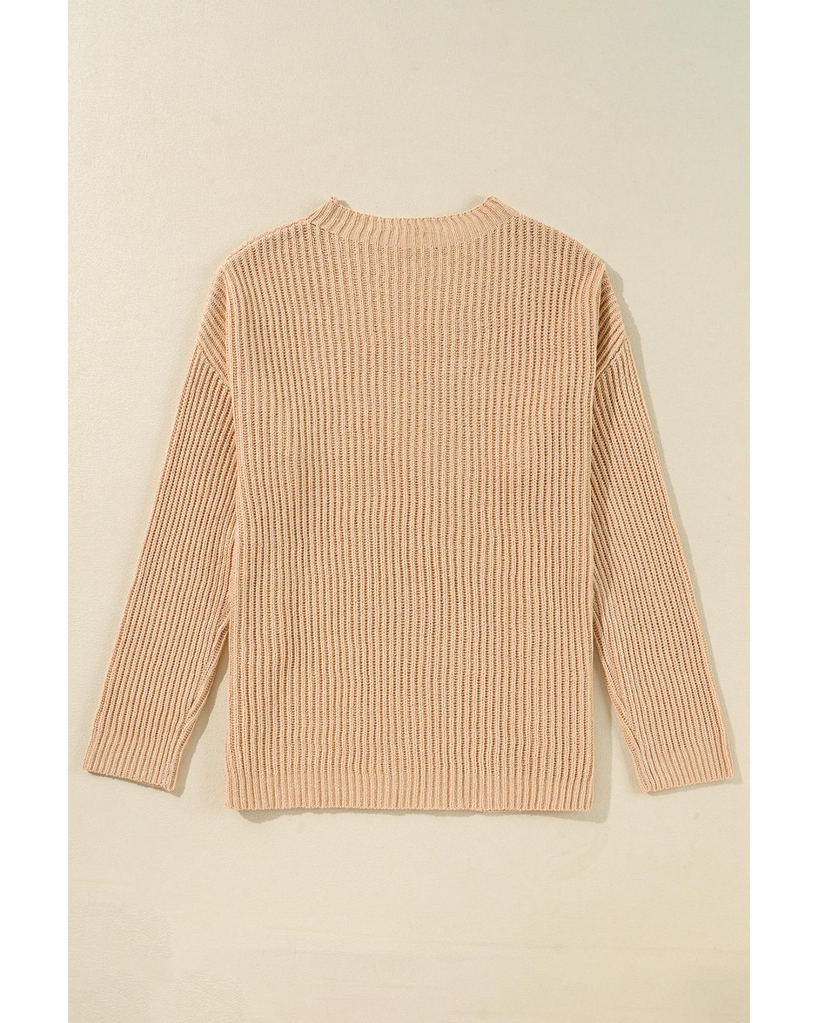 Apricot Cable Knit Drop Shoulder Side Slits Loose Sweater - XL 7