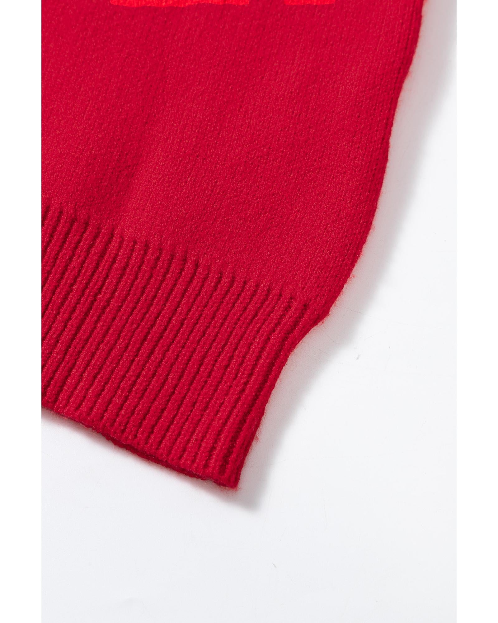 Racing Red Merry Graphic Sequin Sleeve Turtleneck Sweater - S 6