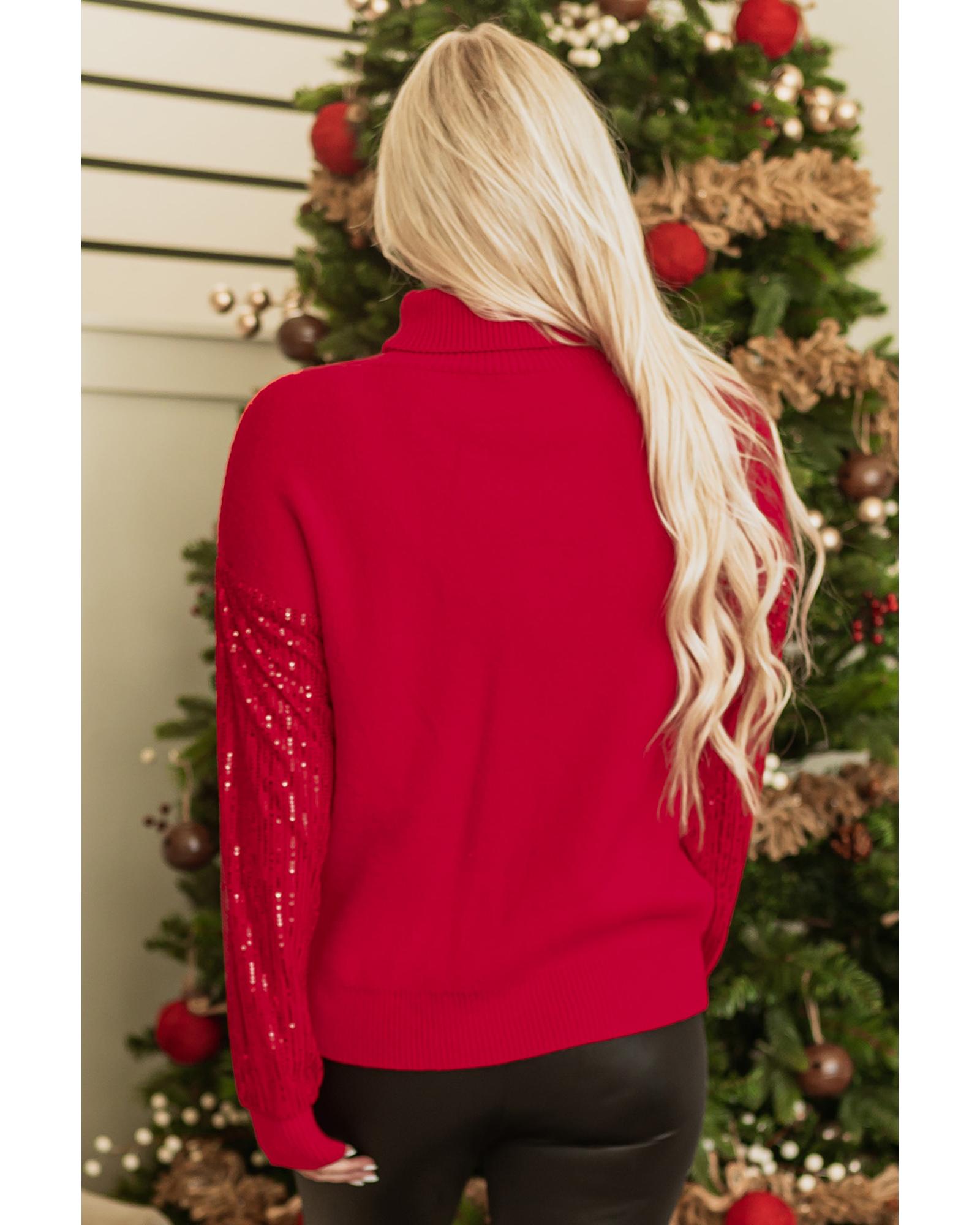 Racing Red Merry Graphic Sequin Sleeve Turtleneck Sweater - XL 8