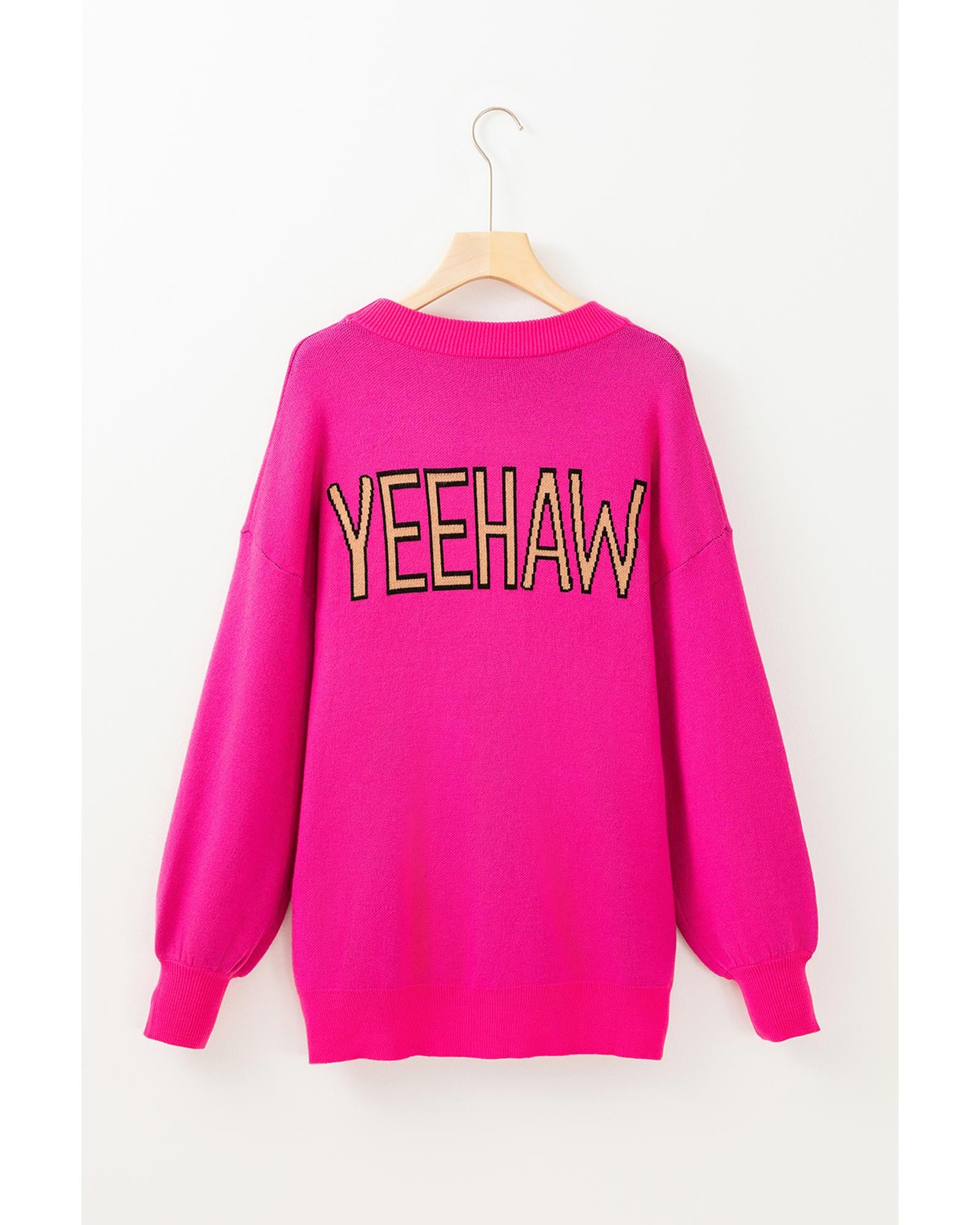 Rose Red YEEHAW Cowboy Hat Drop Shoulder Oversized Sweater - XL 6