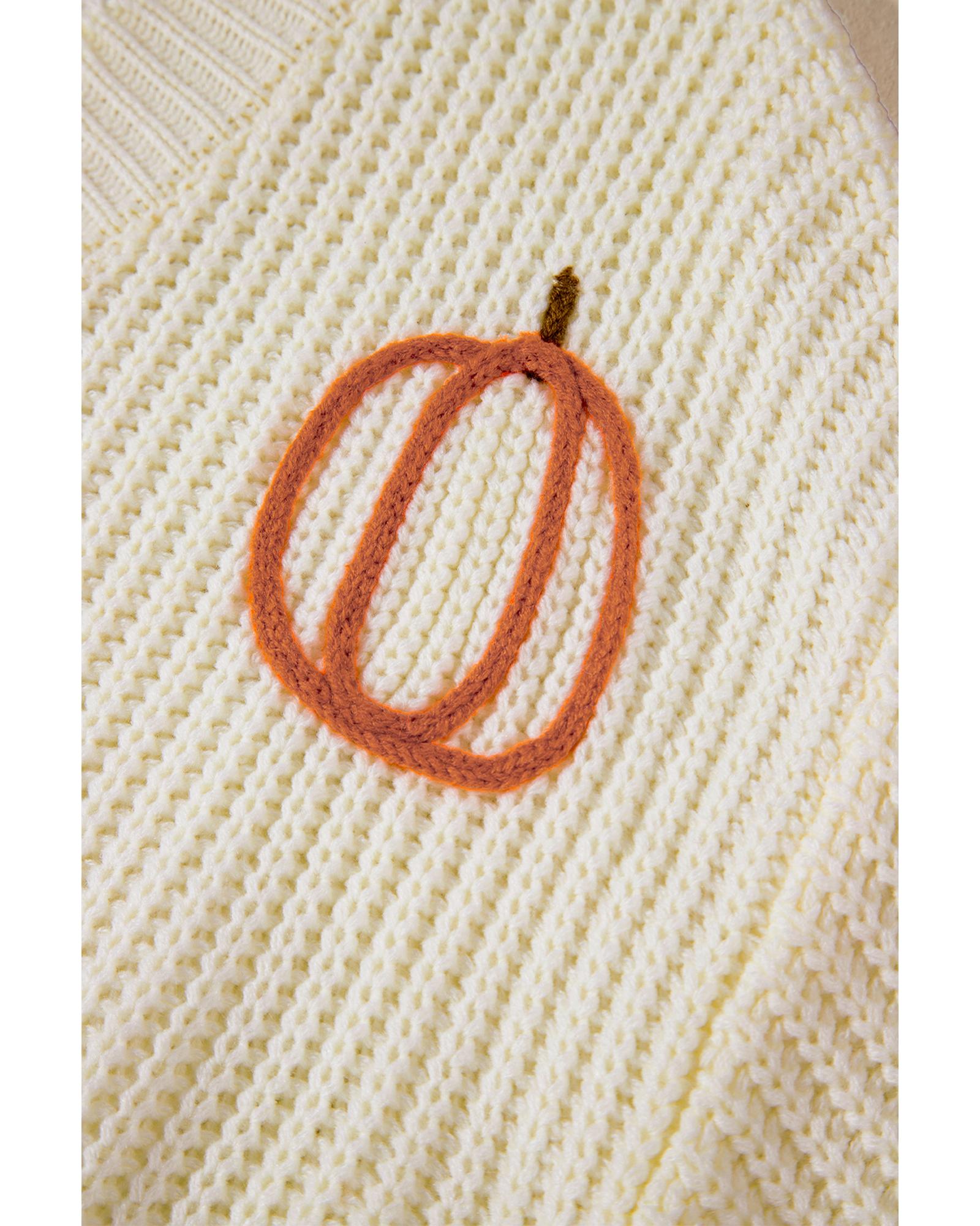 Beige Cable Knit Pumpkin Raw Hem V Neck Loose Sweater - XL 4