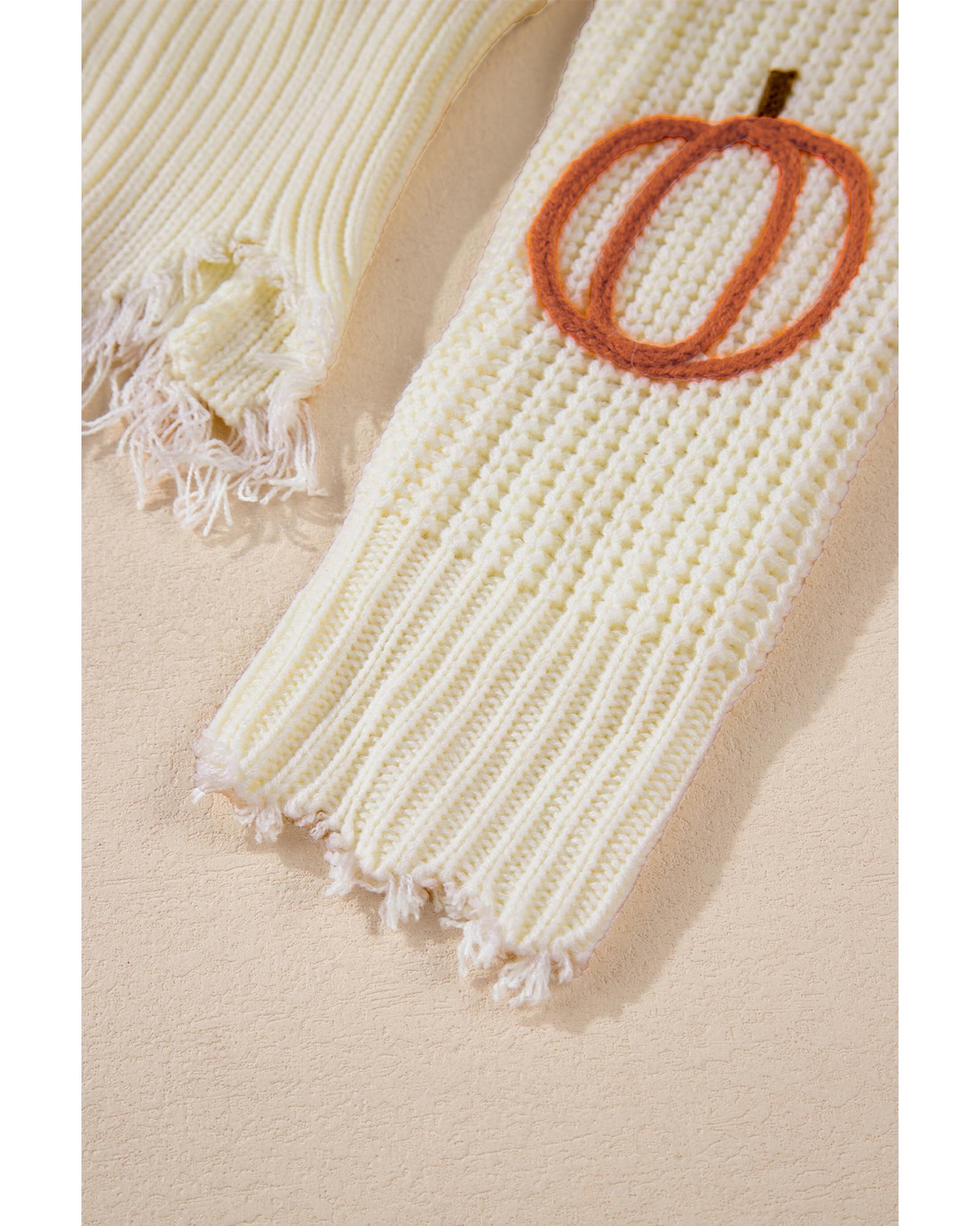 Beige Cable Knit Pumpkin Raw Hem V Neck Loose Sweater - XL 8