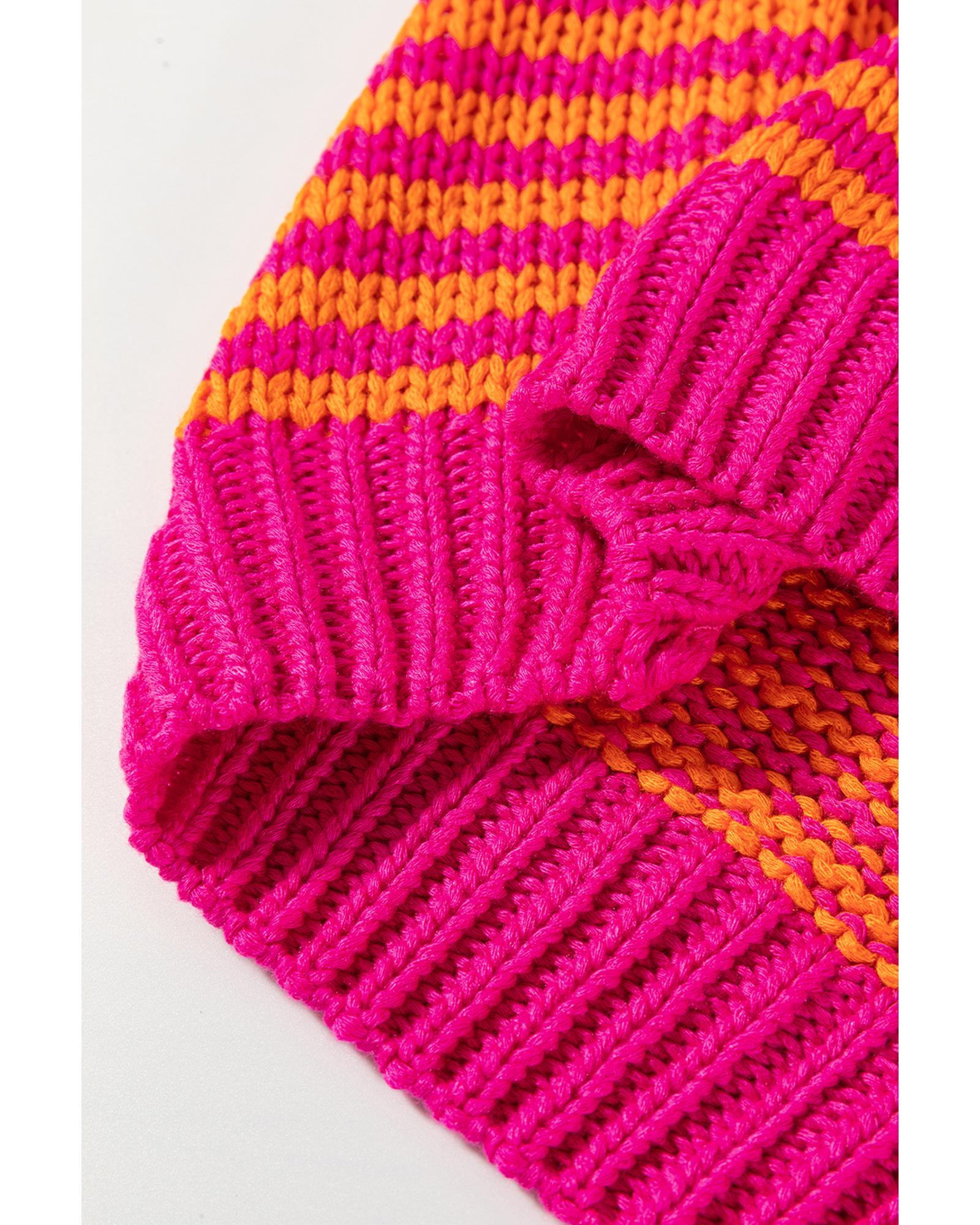 Rose Stripe 3/4 Puff Sleeve Drop Shoulder Sweater - L 8