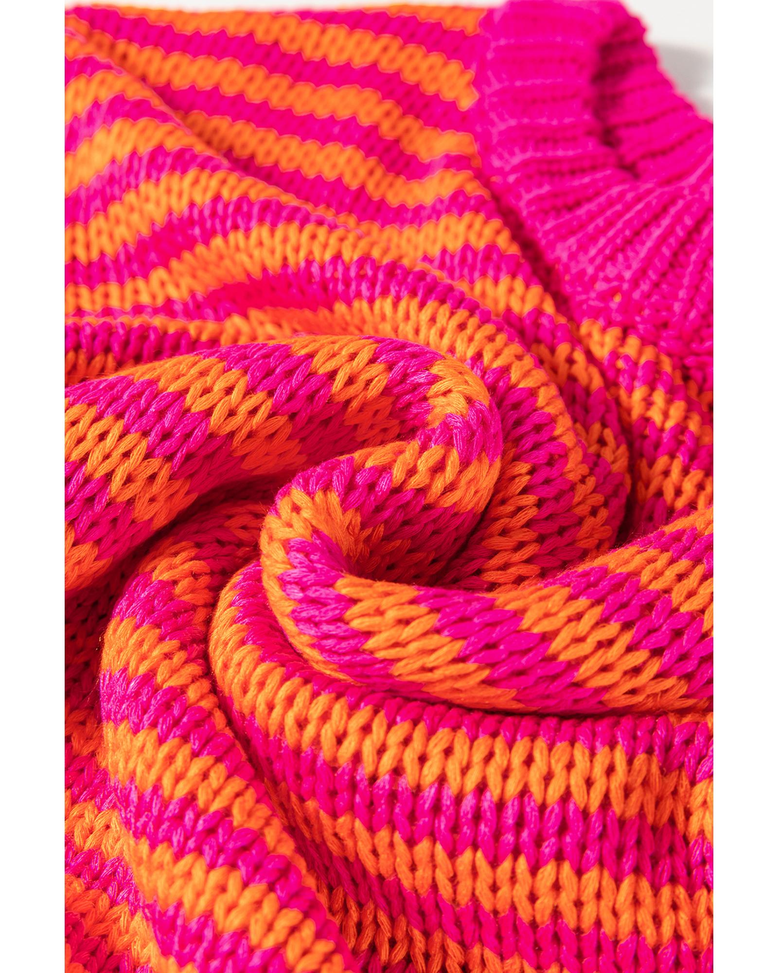 Rose Stripe 3/4 Puff Sleeve Drop Shoulder Sweater - M 6