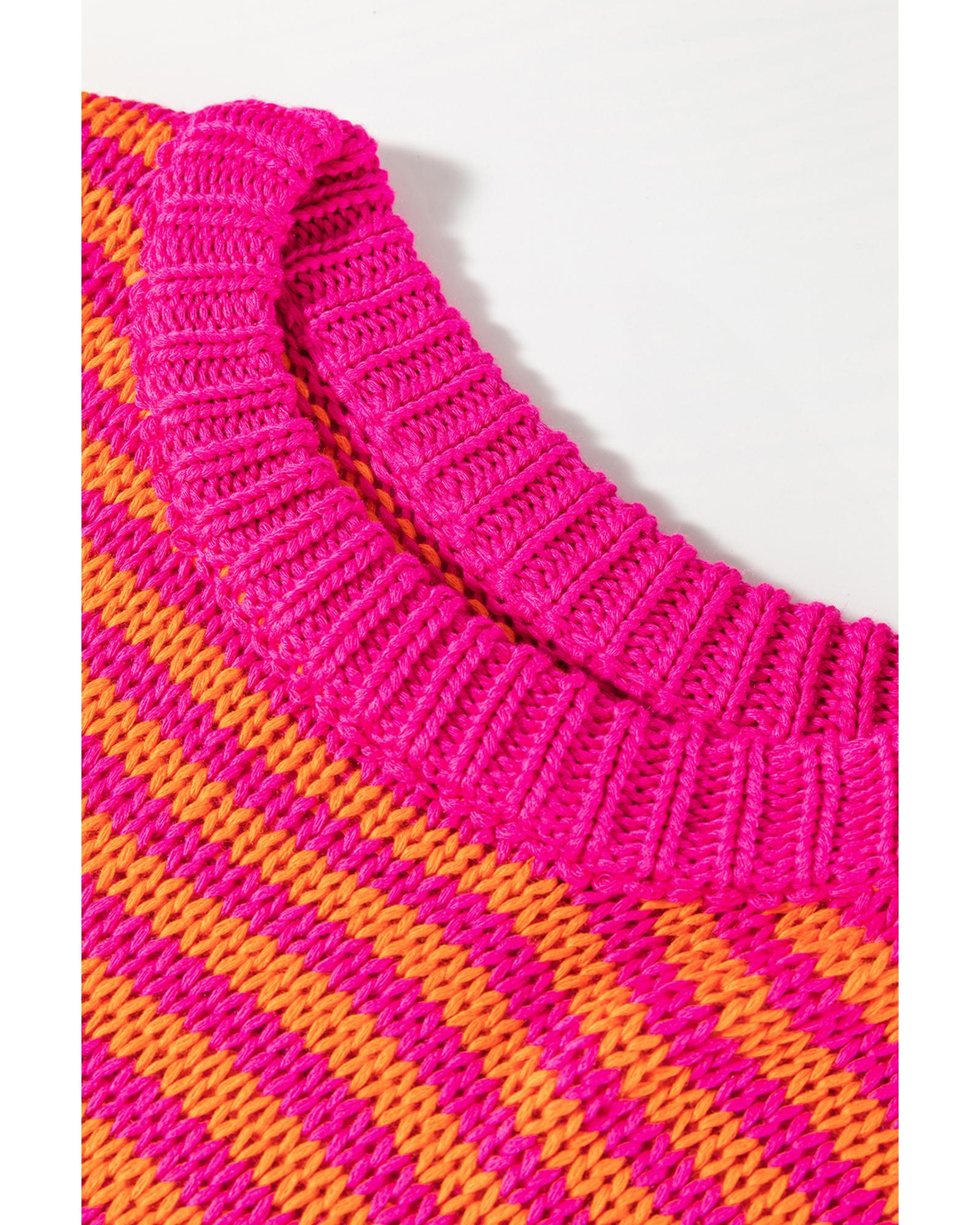 Rose Stripe 3/4 Puff Sleeve Drop Shoulder Sweater - S 3