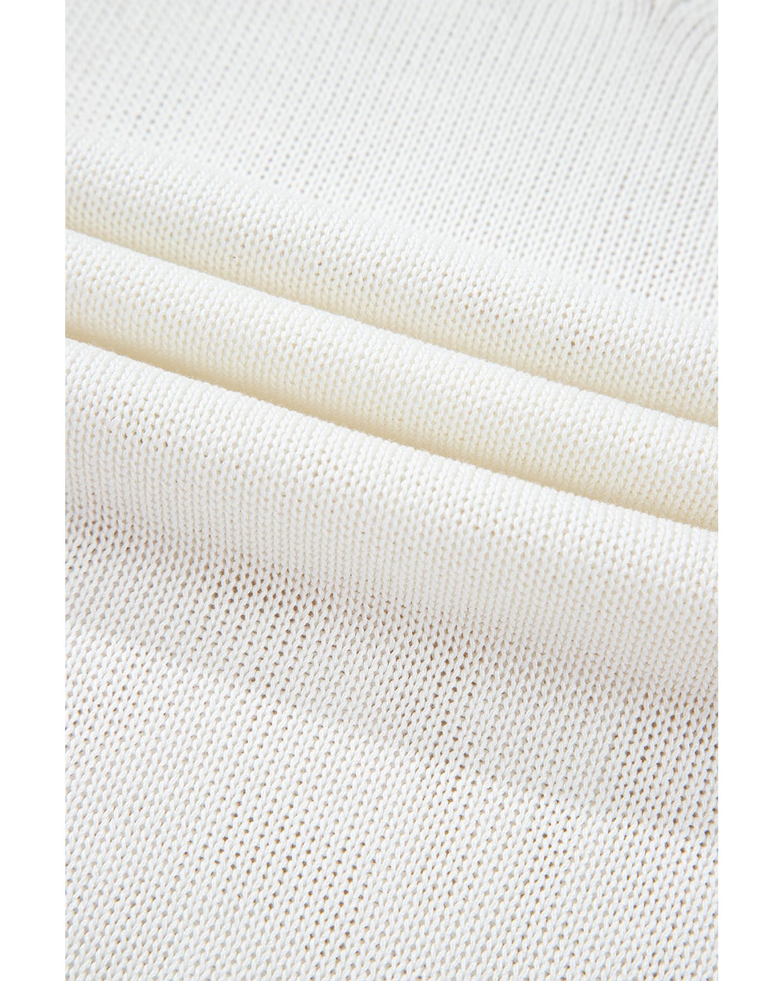 White Eyelet Knit Tied Back Short Sleeve Sweater - L 6