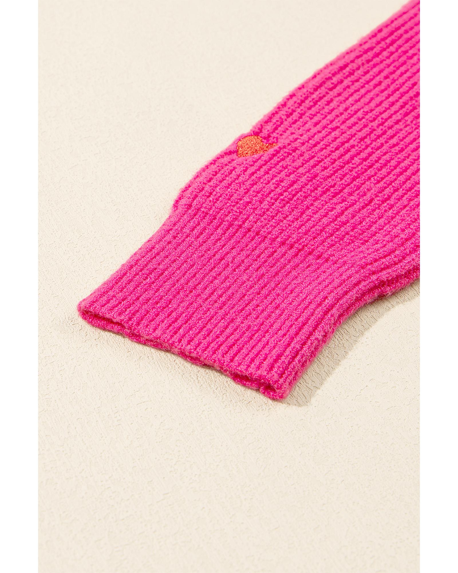 Rose Red Heart Shape Drop Shoulder Round Neck Sweater - L 3