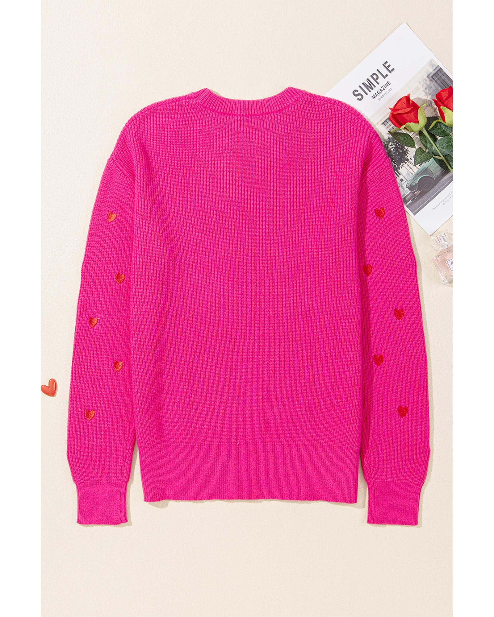 Rose Red Heart Shape Drop Shoulder Round Neck Sweater - XL 7