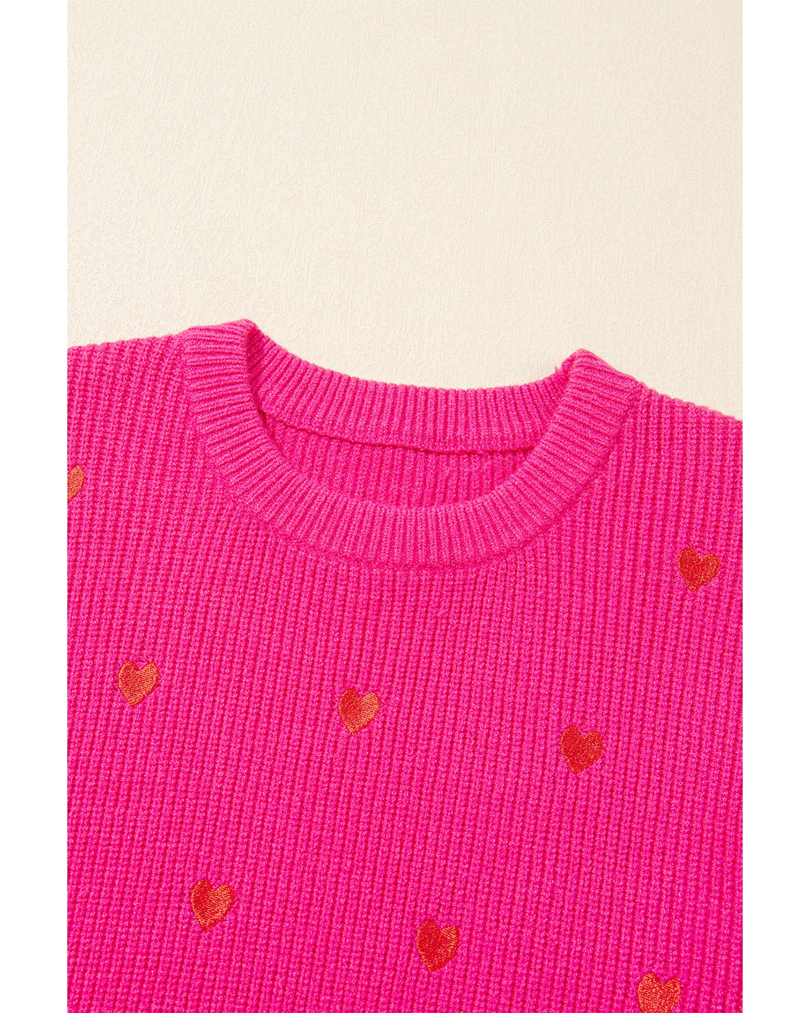 Rose Red Heart Shape Drop Shoulder Round Neck Sweater - XL 8