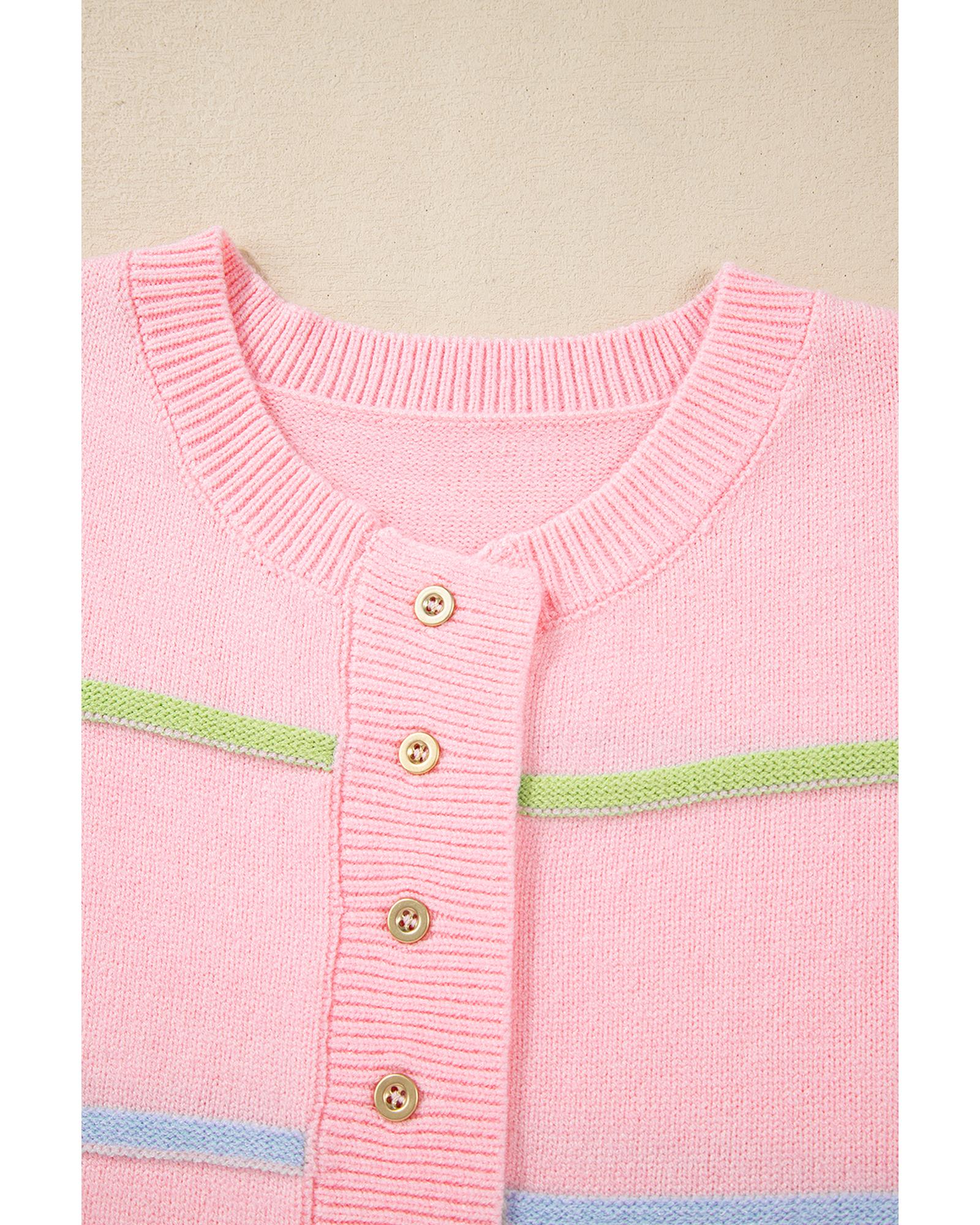 Pink Rainbow Stripes Drop Shoulder Baggy Henley Sweater - S 8