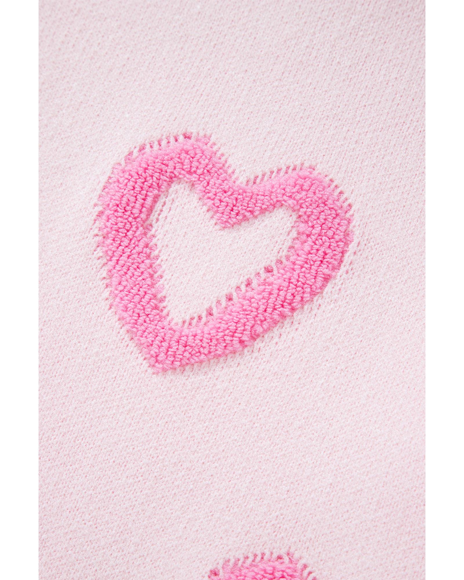 Pink Heart Shape Bubble Sleeve Baggy Sweater - XL