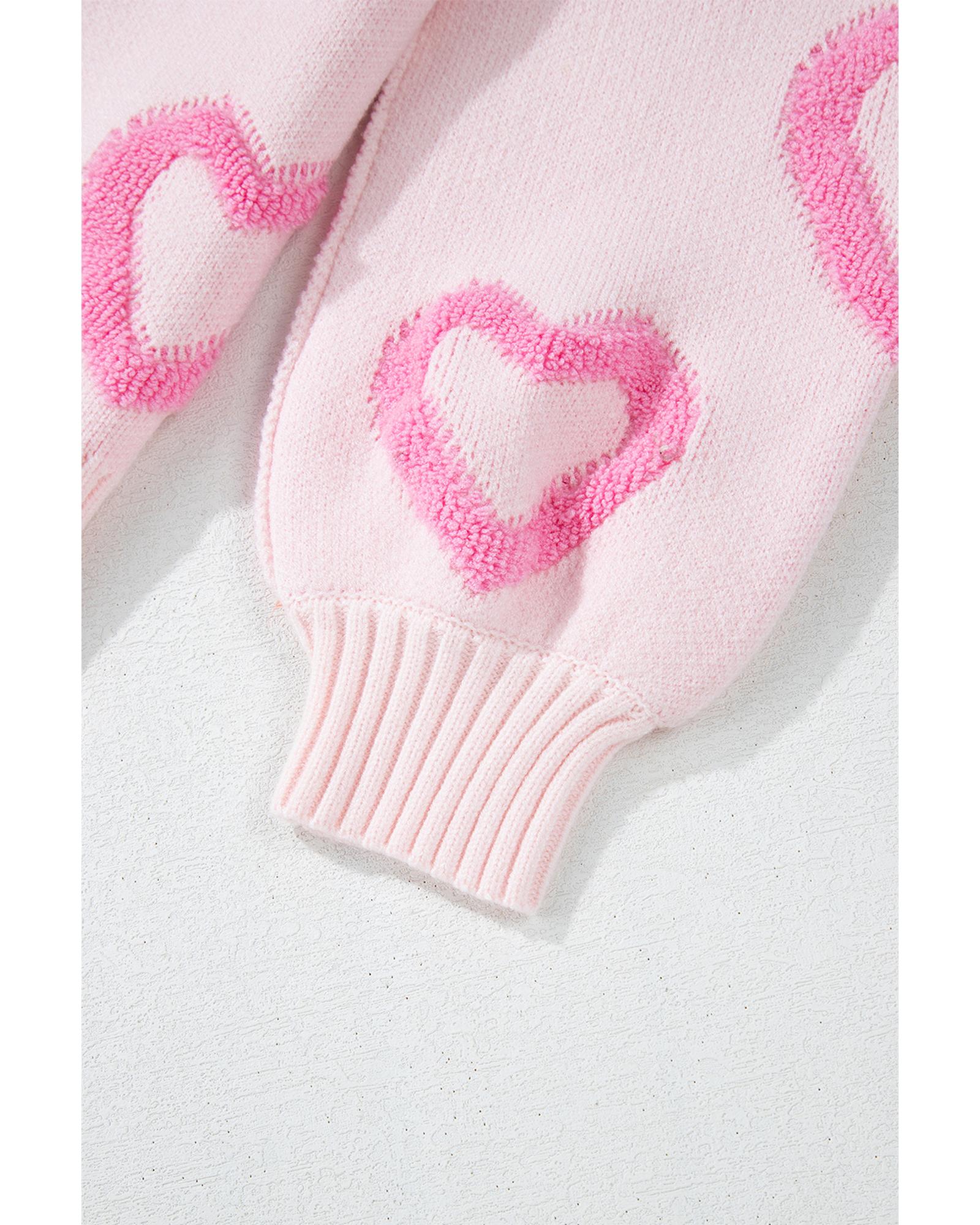 Pink Heart Shape Bubble Sleeve Baggy Sweater - XL 6