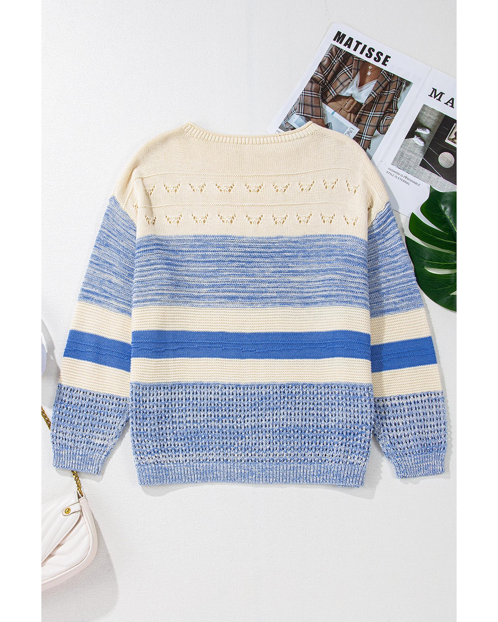 Light Blue Open Stitch Puff Sleeve Sweater - L 4