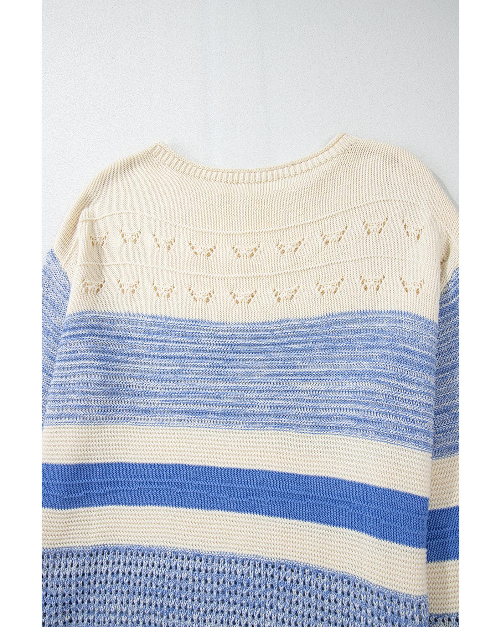 Light Blue Open Stitch Puff Sleeve Sweater - S 3