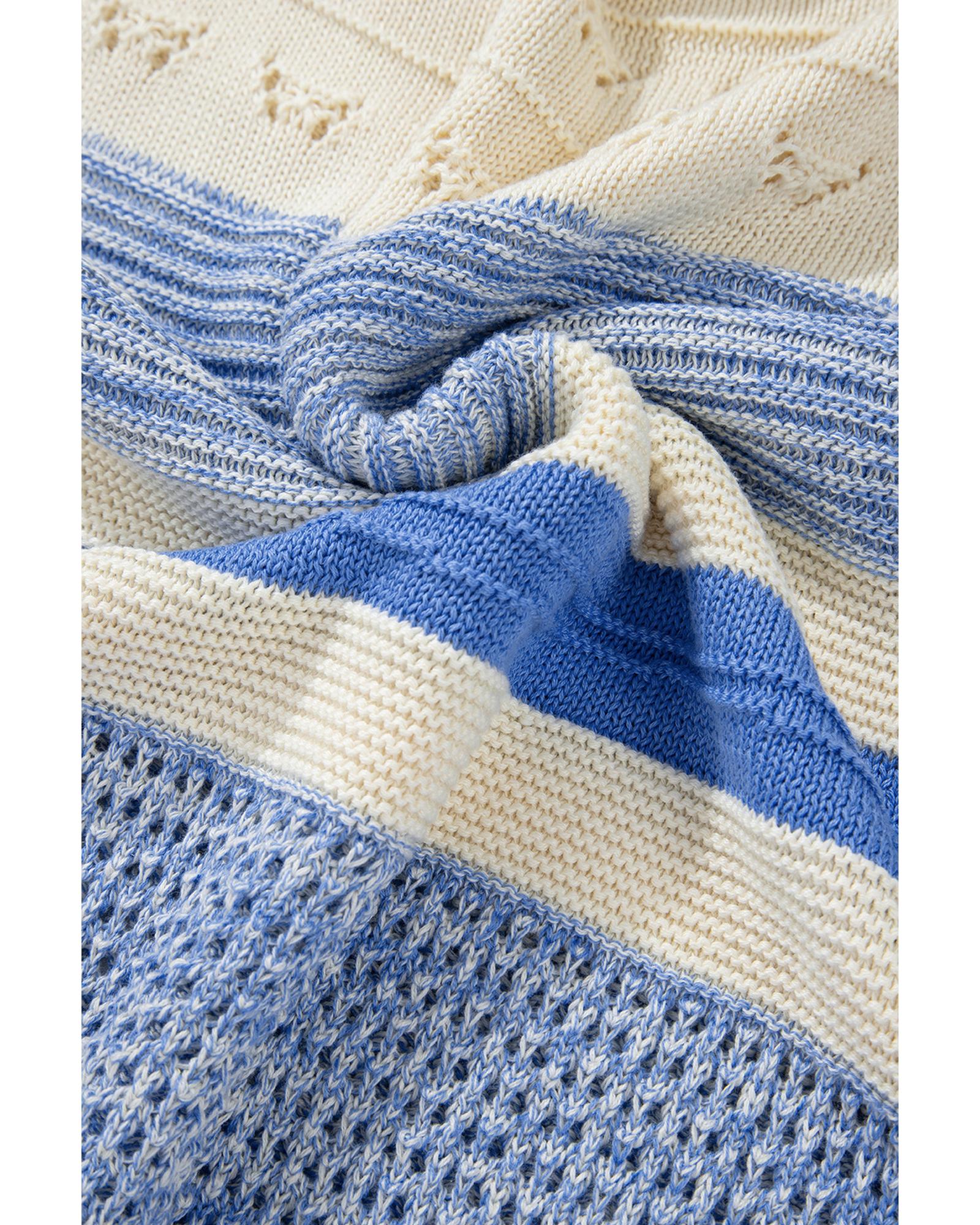 Light Blue Open Stitch Puff Sleeve Sweater - XL