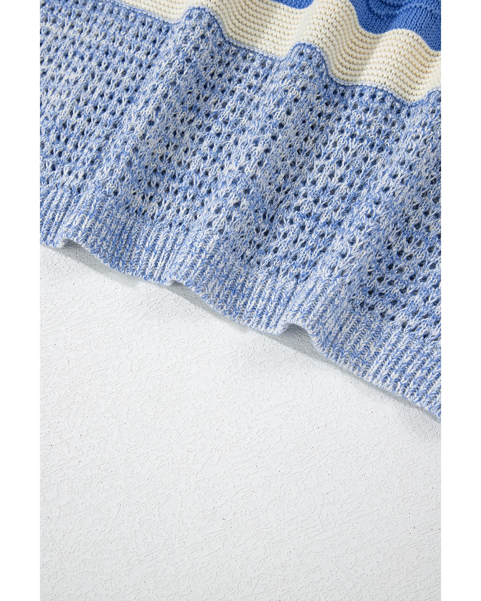 Light Blue Open Stitch Puff Sleeve Sweater - XL 5