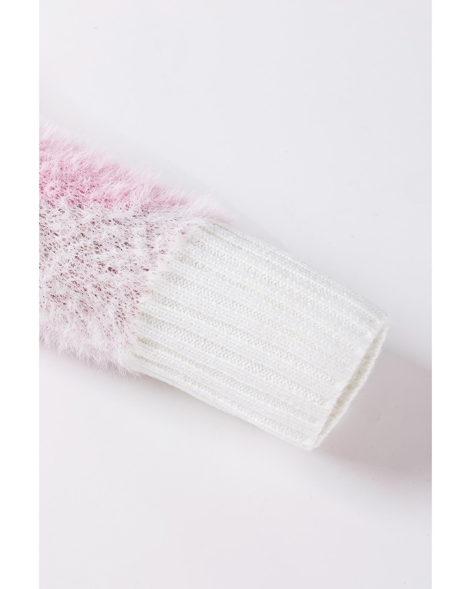 Pink Heart Leopard Print Pearled Ribbed Trim Fuzzy Sweater - XL 6