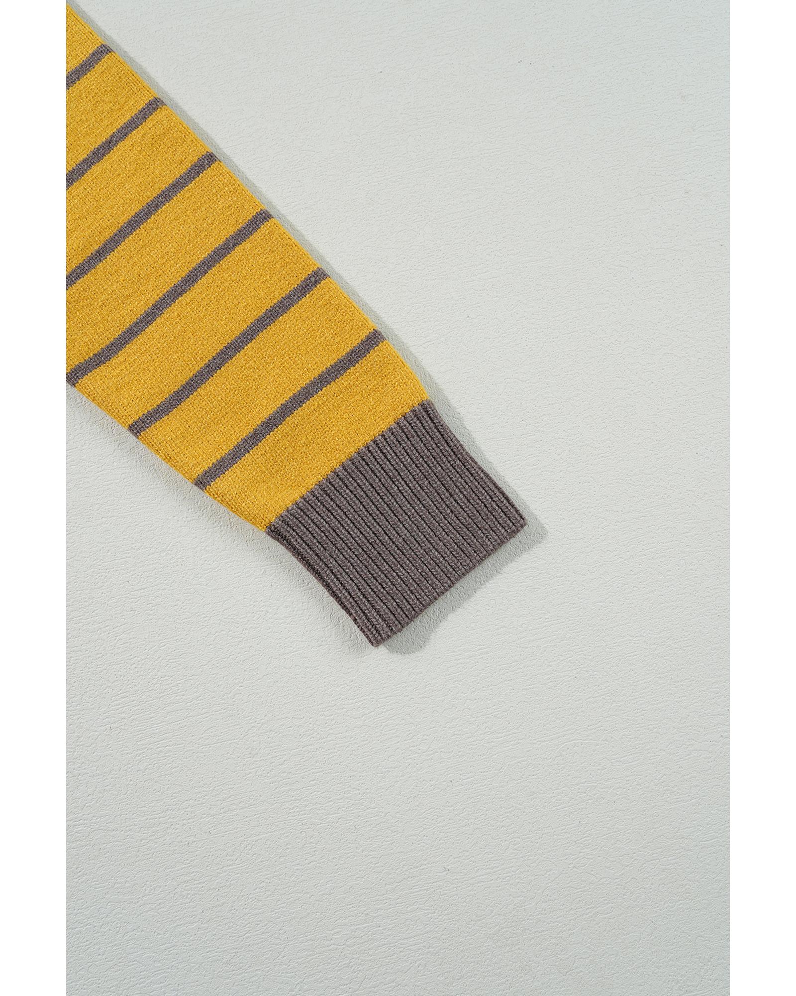 Yellow Stripe Daisy Floral Knitted Round Neck Sweater - S 4